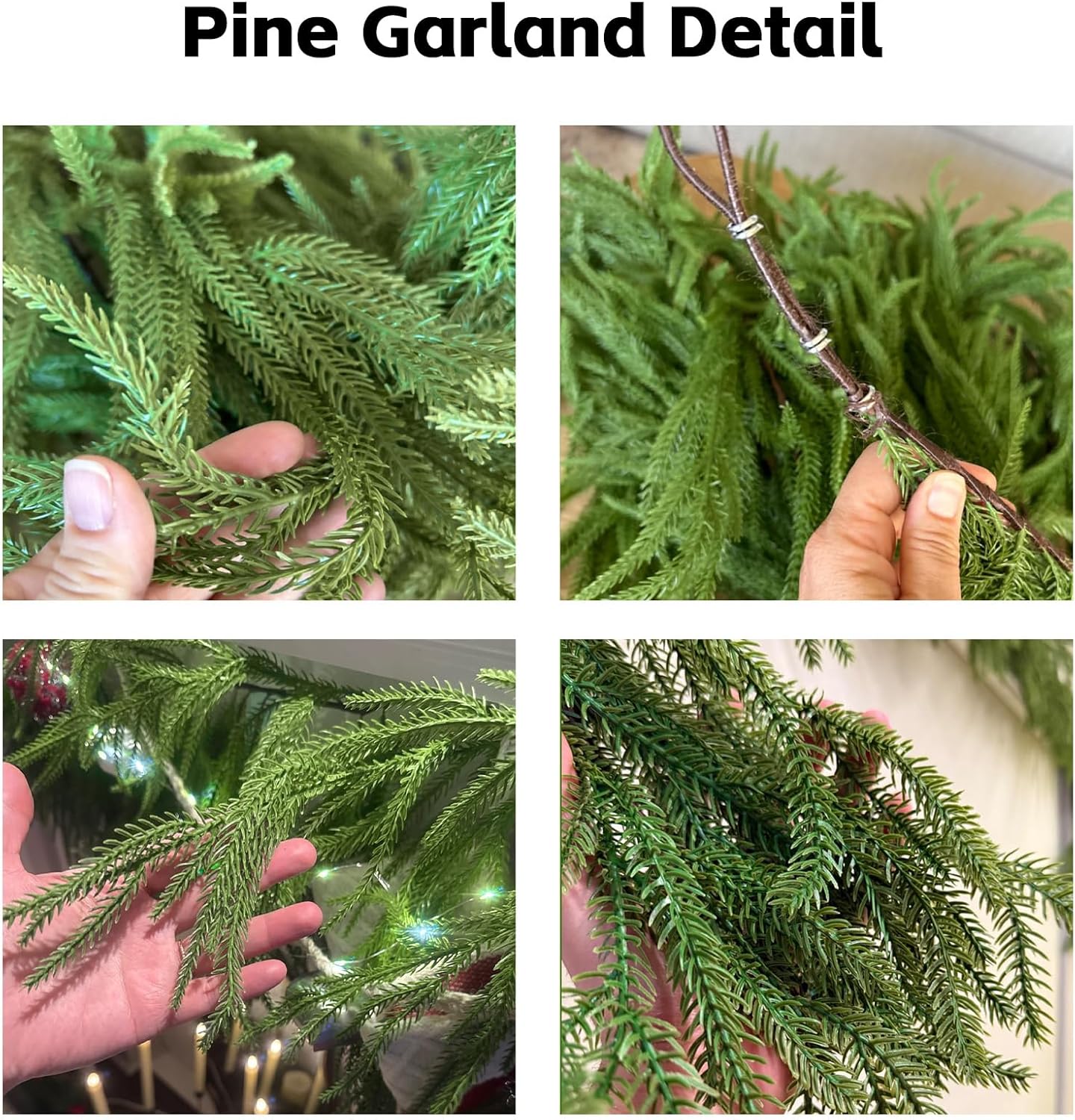 3 Pack 6ft Christmas Garland Decor Artificial Norfolk Pine Garlands, Real Touch Artificial Faux Greenery Garland for Fireplace Mantle, Wall, Stairs, Porch Holiday Indoor Outdoor Decorations - Image 6