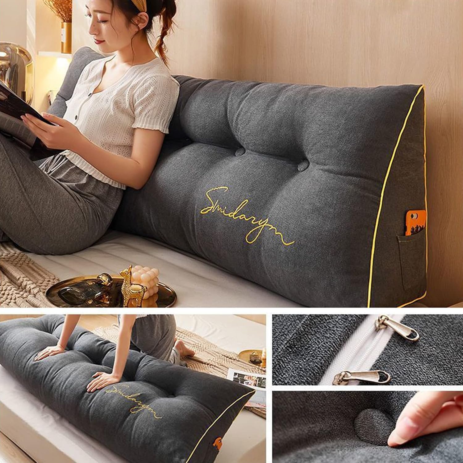 CUSENA Triangular Reading Bed Rest Pillow Large Wedge