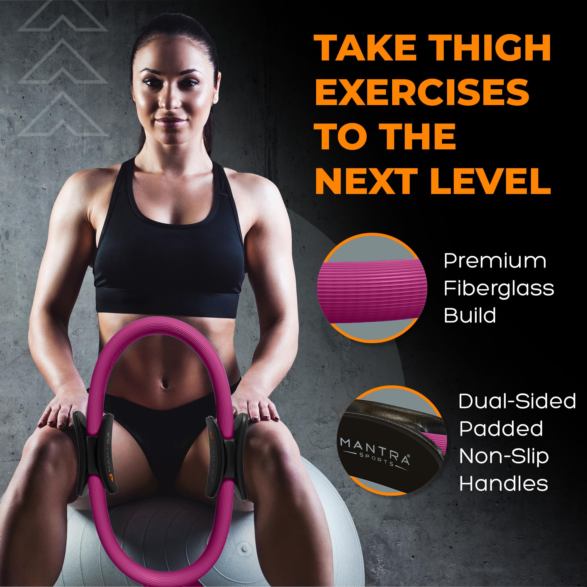 Cercle Pilates 38 Cm – Fibre De Verre, Mousse EVA, Poignées Antidérapantes, 400g, Pour Jambes, Abdos, Périnée, Femme