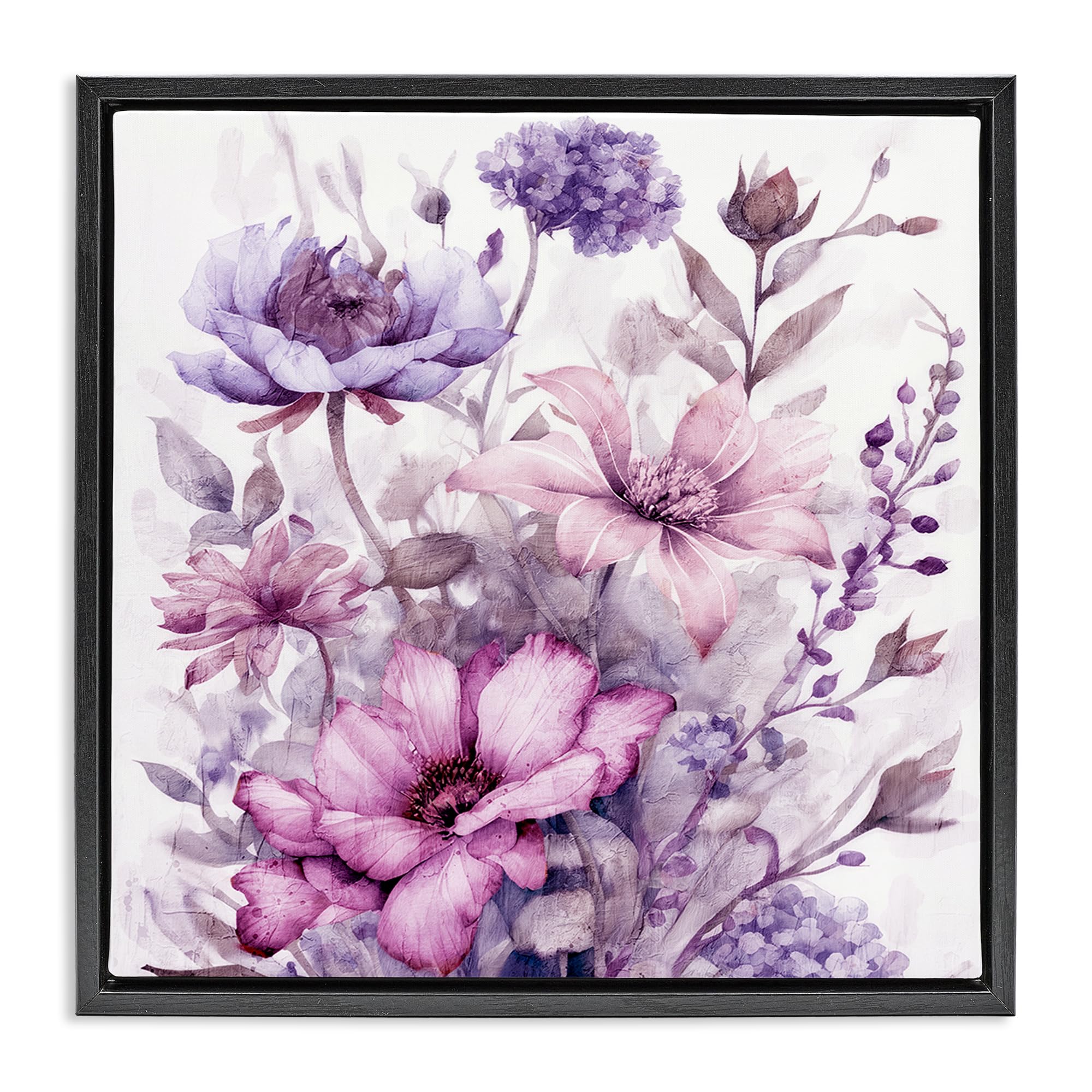 Stupell Industries 'Purple & Blush Florals', Floating Frame Canvas Art, Black, 18 x 18 Inches, Easy to Hang and Sturdy, Made in USA, by Kim Allen