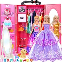11.5 Inch Fashion Doll Closet Clothes Accessories Set - Includes Princess Gown, Long Dress, Outfit, Shoes, Handbag, Mirror, Pet Dog and MoreDoll Included