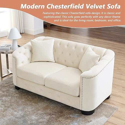 Miniatura 4 de mikibama Juego de sofá de terciopelo Chesterfield de lujo de 2 piezas para sala de estar, muebles de decoración moderna, sofá seccional, 3 plazas y
