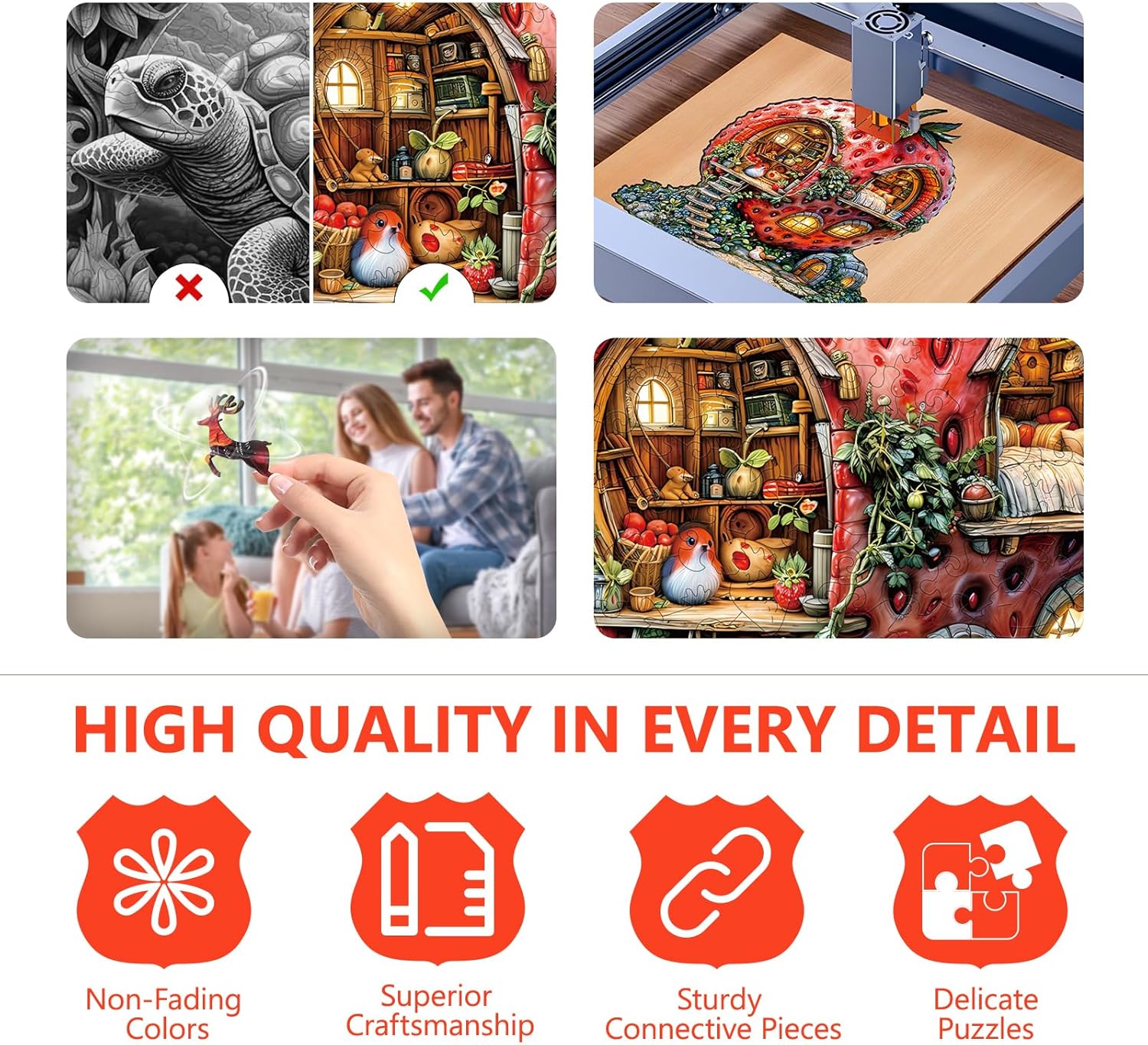 Wooden Puzzles for Adults - Strawberry Hut Wooden Puzzle, Unique Shaped Wood Jigsaw Puzzle for Adults, Wood Puzzles Adult, Gifts for Family, Wall Art Home Decor (240pcs 13.4 * 12.3in L)