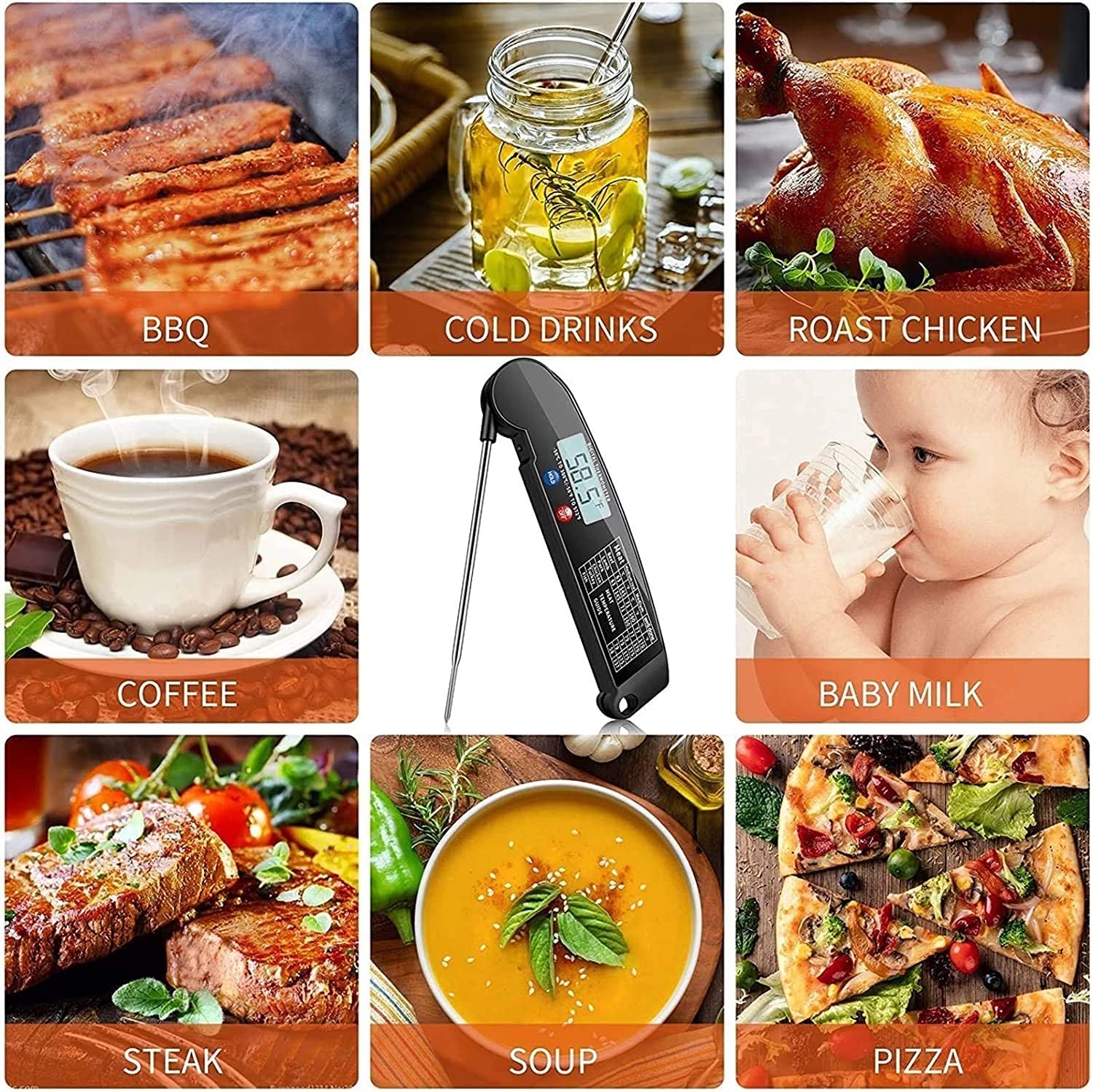 LIIAV Termometro a lettura istantanea - Miglior termometro ultra veloce impermeabile con retroilluminazione e calibrazione del termometro for alimenti digitali for cucina, cottura all'aperto, BBQ, e g