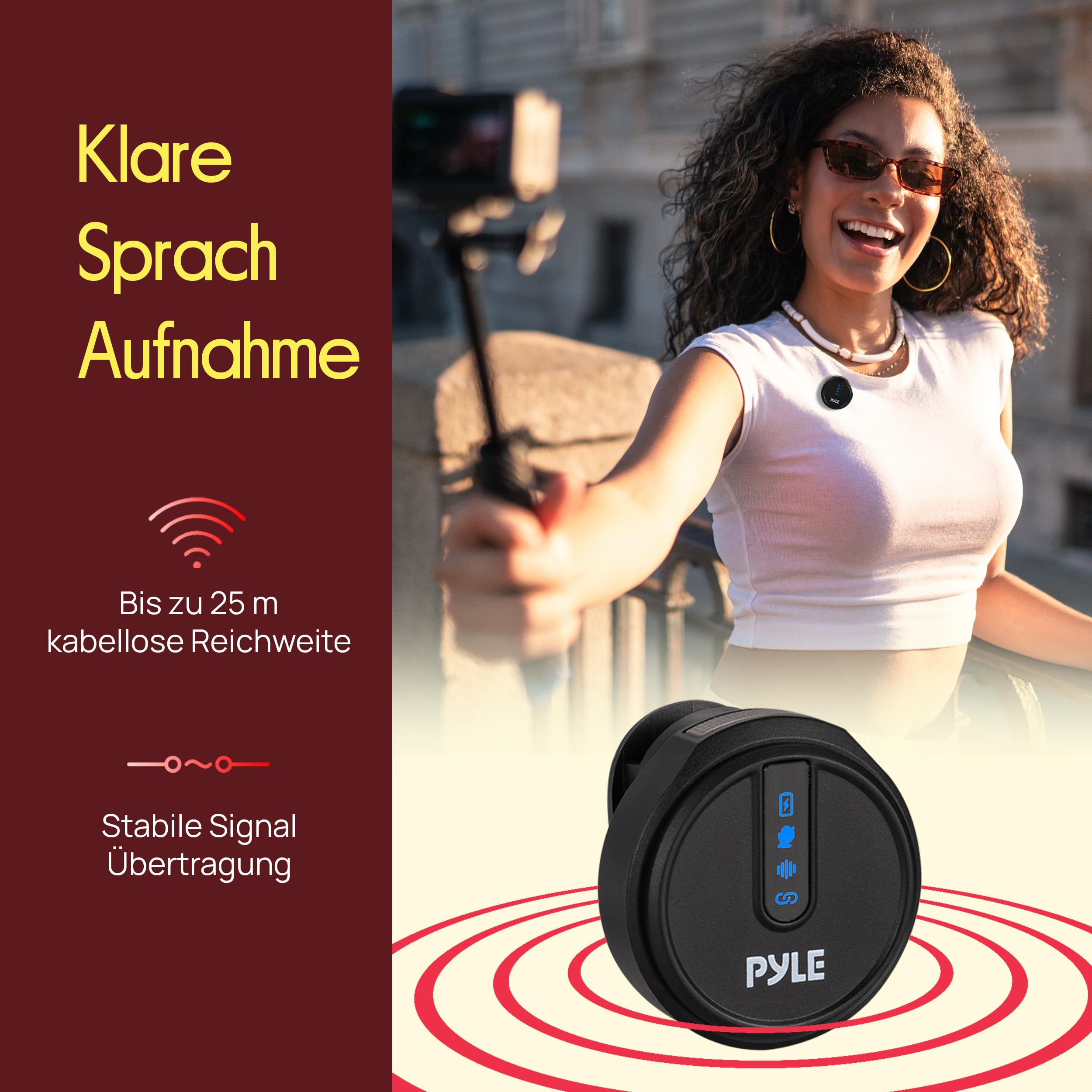 Pyle Kabelloses Lavalier Mikrofon 2er Set für iPhone, iOS & Android–2,4 GHz Ansteckmikrofon mit Geräuschunterdrückung, 360° Audioaufnahme, Magnetclip, Ladecase für Vlogging, Interviews & Livestreaming