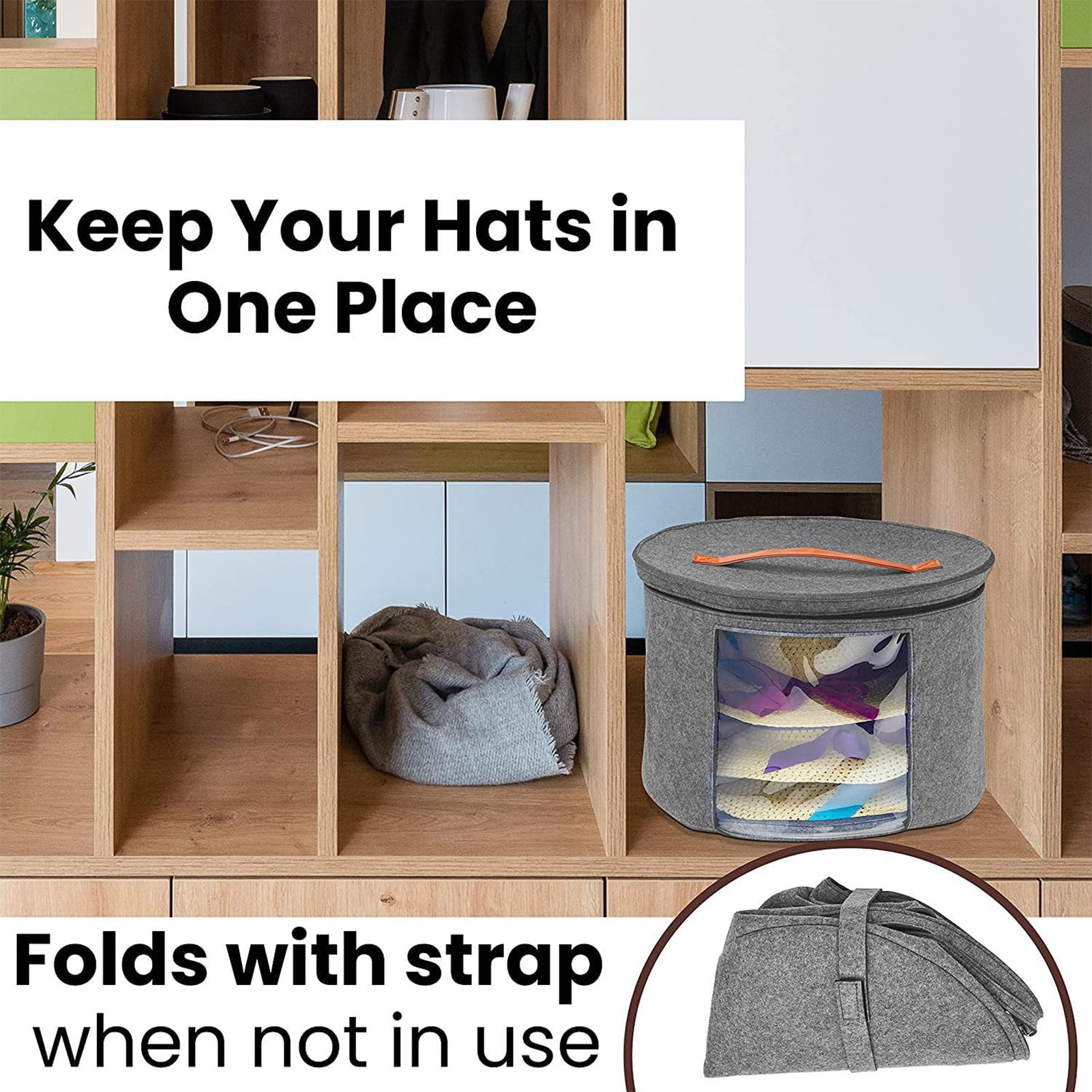 de almacenamiento para sombreros de fieltro: organizador plegable | organizador portátil para juguetes y ropa, contenedor con cremallera, diseño de ventana frontal transparente, solución