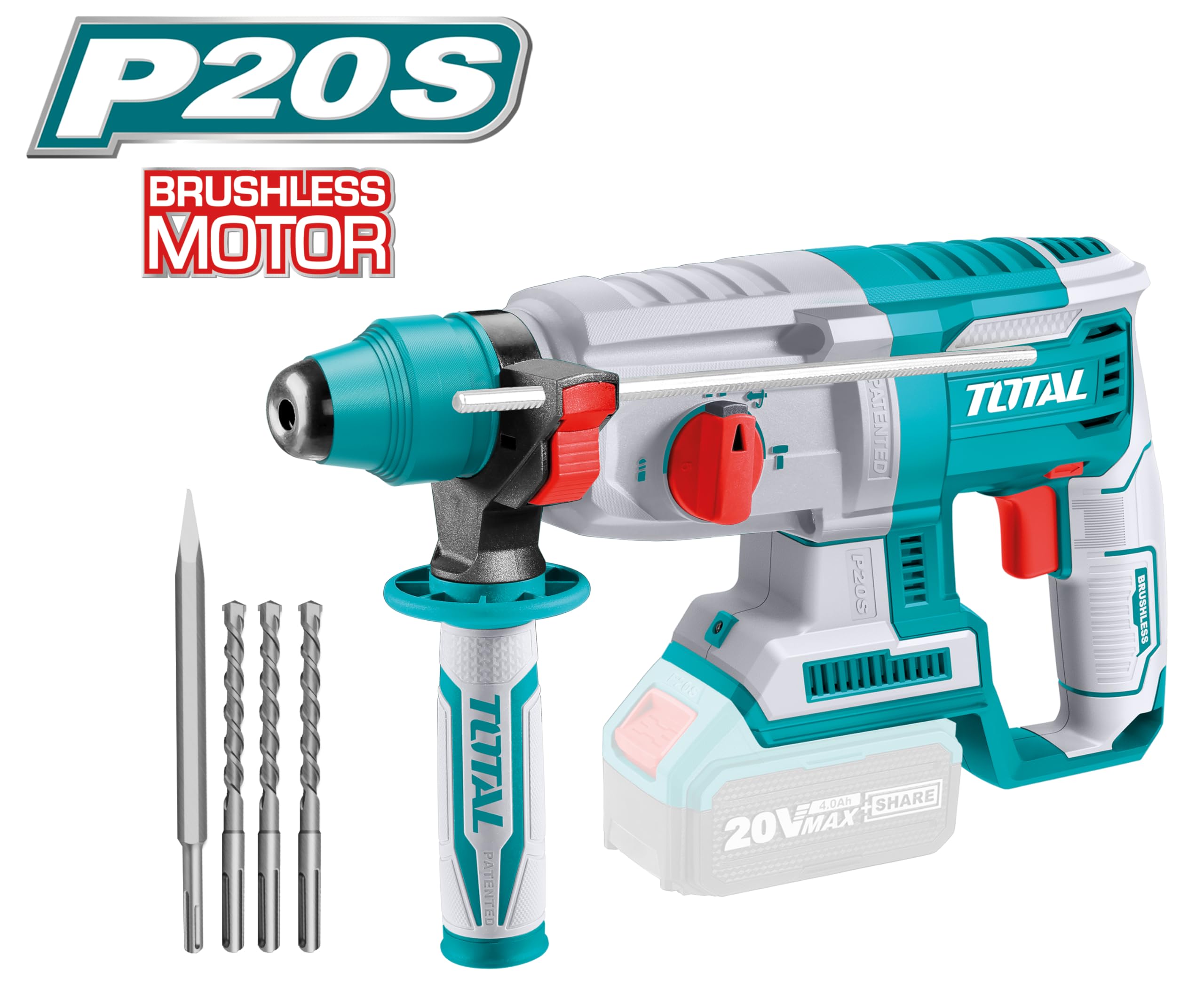 TOTAL 20V Lithium-Ion 26mm Rotary Hammer Drill, TRHLI20228