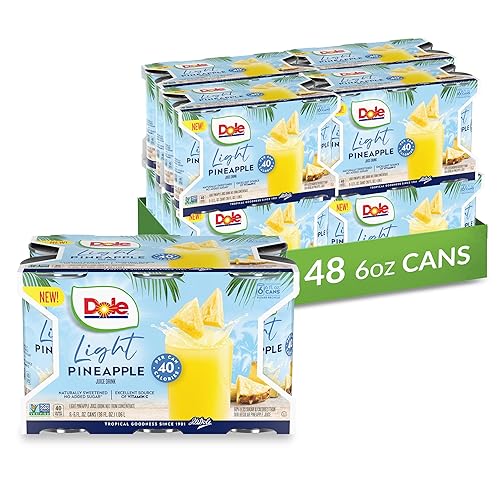 Miniatura 1 de Dole Bebida ligera de jugo de piña, sin azúcar añadida, 40 calorías por lata, 6 onzas líquidas (paquete de 6), 48 latas en total