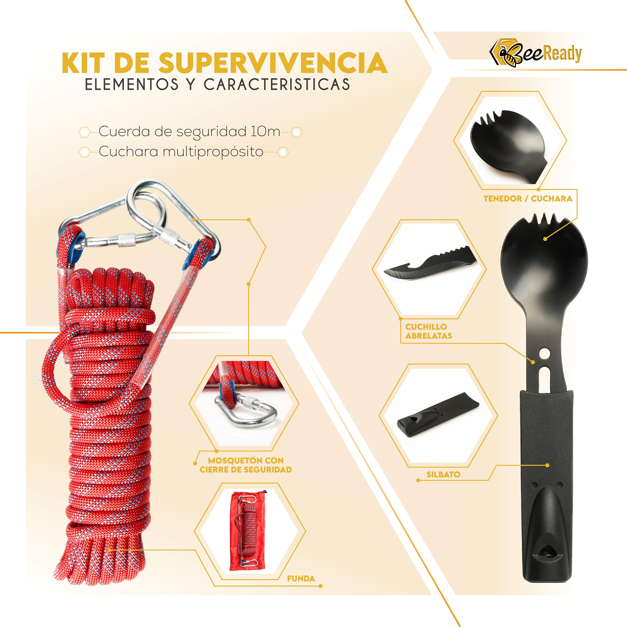 Kit Supervivencia Emergencia Completo – Mochila militar 45L, Linterna LED táctica, Botiquín de primeros auxilios, Cuchillo multiherramienta, Manta térmica– 25 piezas, 3 colores (Marrón)