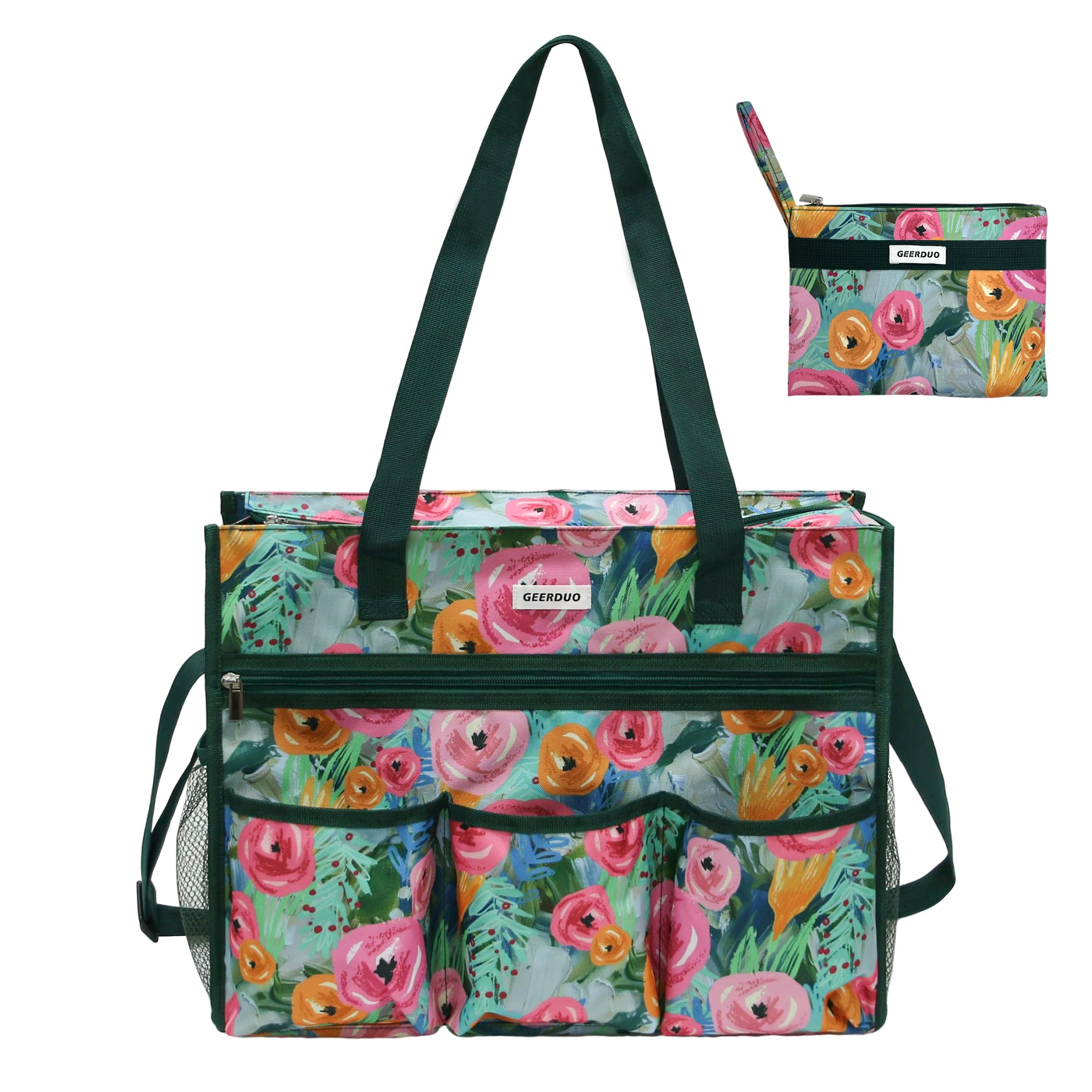Utility Tote Bag with 11 Pockets Zip Top Teacher Nurse Bag for Laptop Work Women