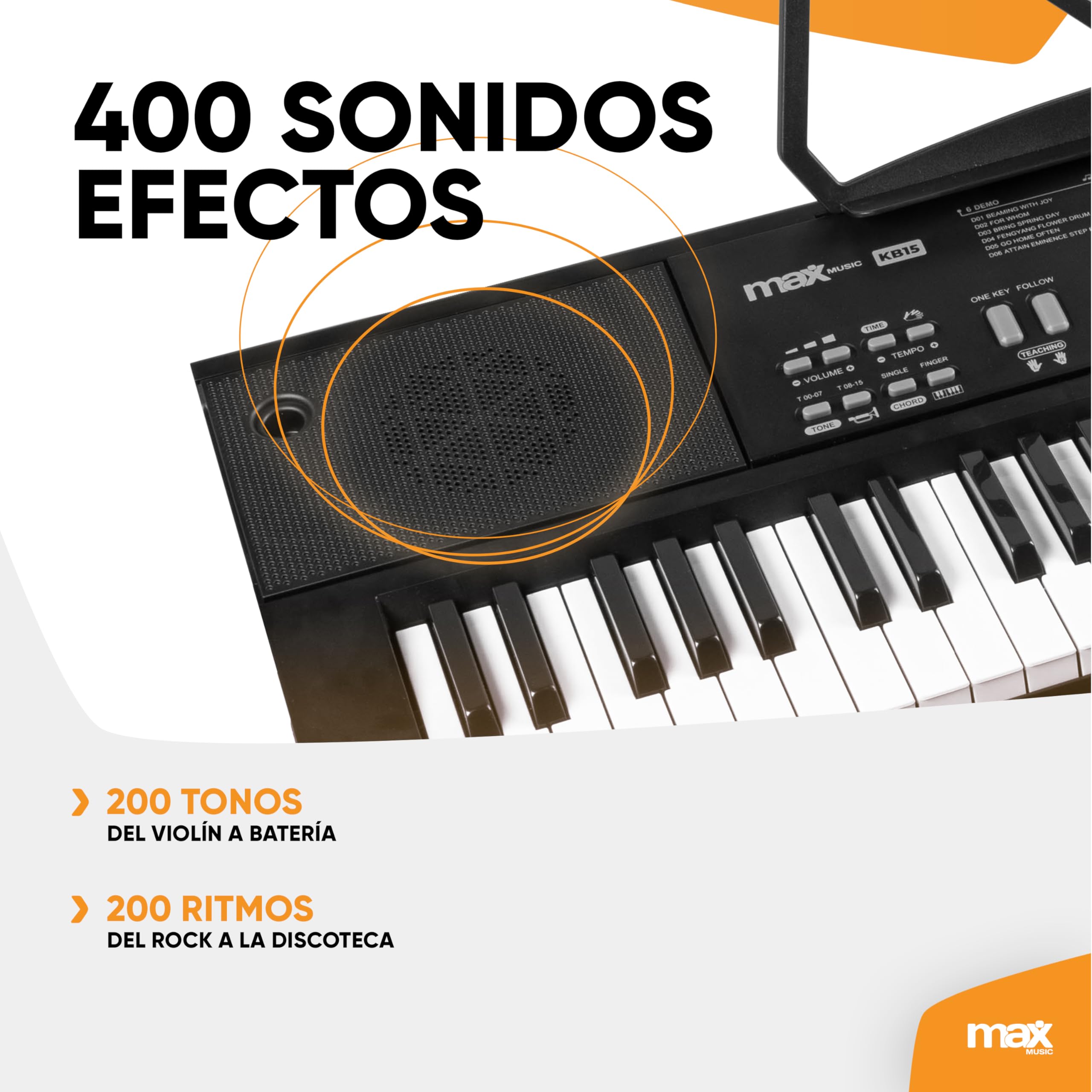 MAX KB15 - Teclado piano con 61 teclas, micrófono y pantalla, teclado con soporte, 8 horas de batería, 70 canciones, 16 sonidos, 8 percusiones, función de aprendizaje, teclado piano para niños, USB-C