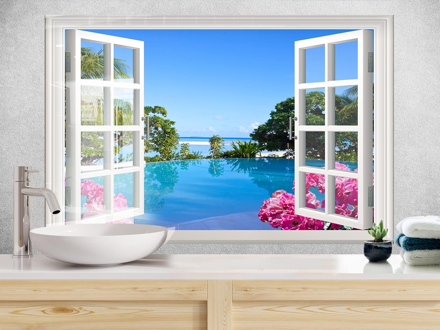 Myphotostation Sea View Tempered Glass Backsplash 23.5Wx12H'' Window View Splashback for Kitchen Decor Bathroom Wall Protector Oven Backsplash Panel Tile Glass Cooker Splashback