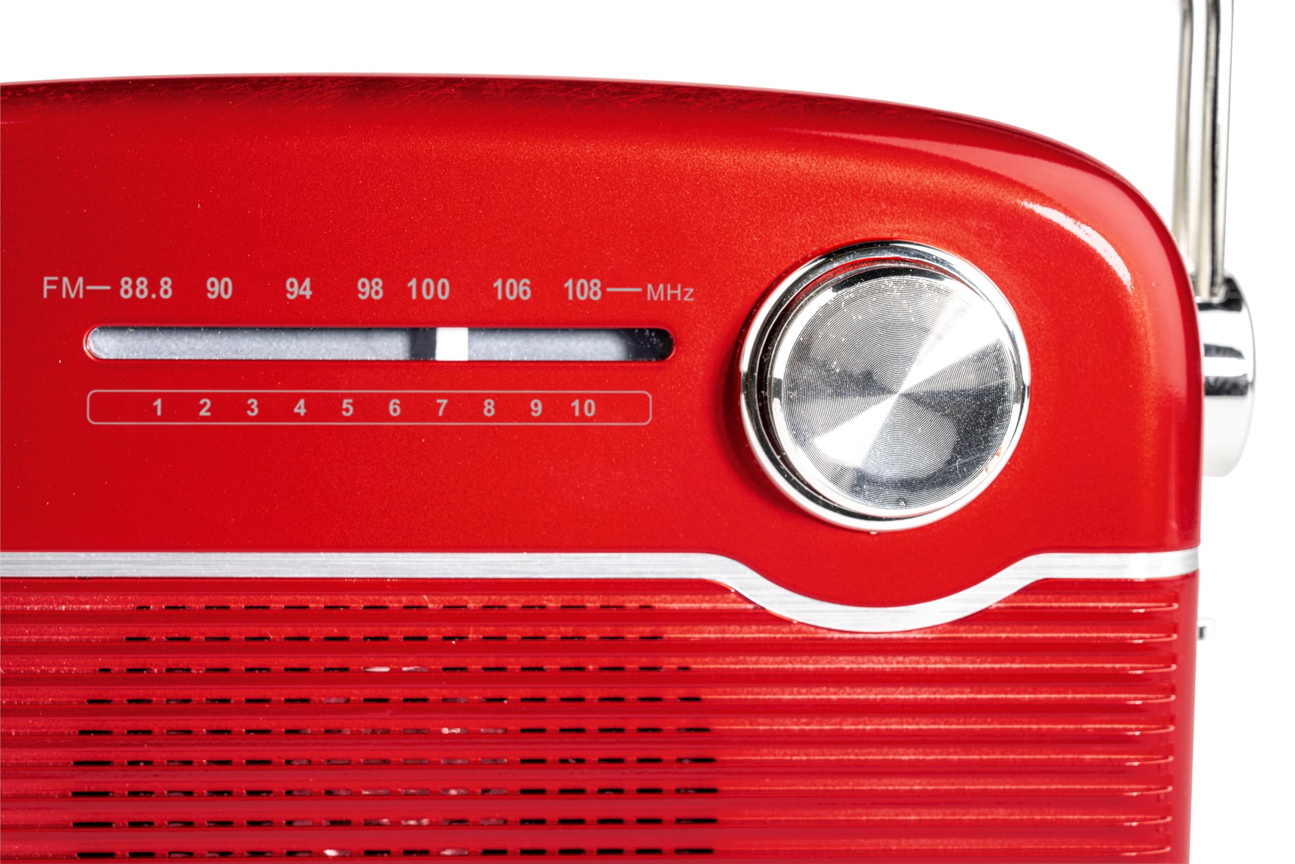 Thomson RT450BTR - Radio FM con Bluetooth y Carga Solar, Antena telescópica, Toma USB-C para Carga, Cable Incluido, Toma AUX 3,5mm, Rojo