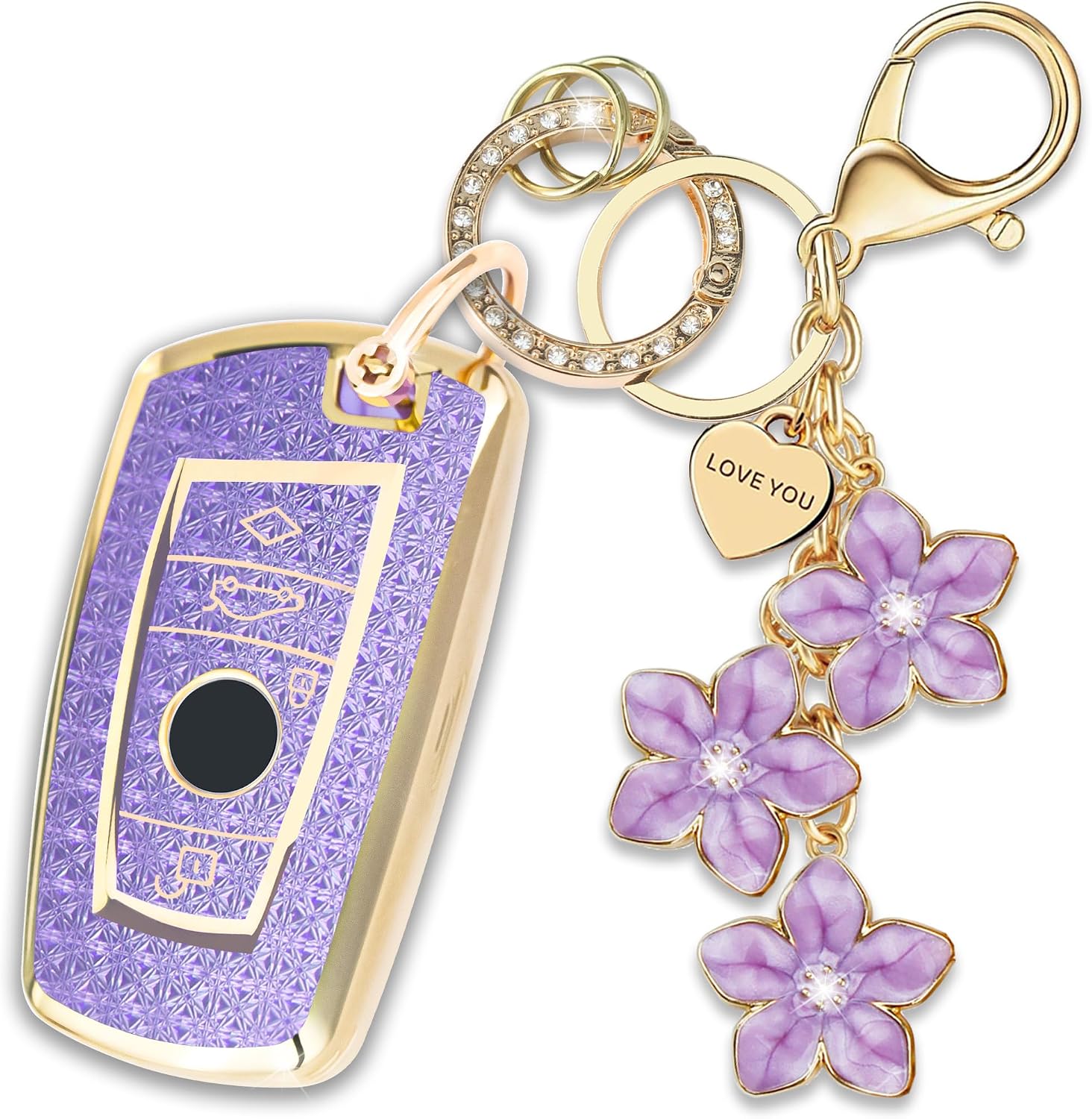 Sakura Flower Key Fob Cover for BMW X5 3 Series 4-Button Purple
