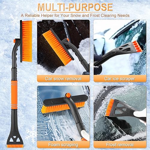 Miniatura 6 de LivTee Rascador de hielo extensible de 32 pulgadas y cepillo de nieve para parabrisas de automóvil, herramienta de eliminación de nieve giratoria de