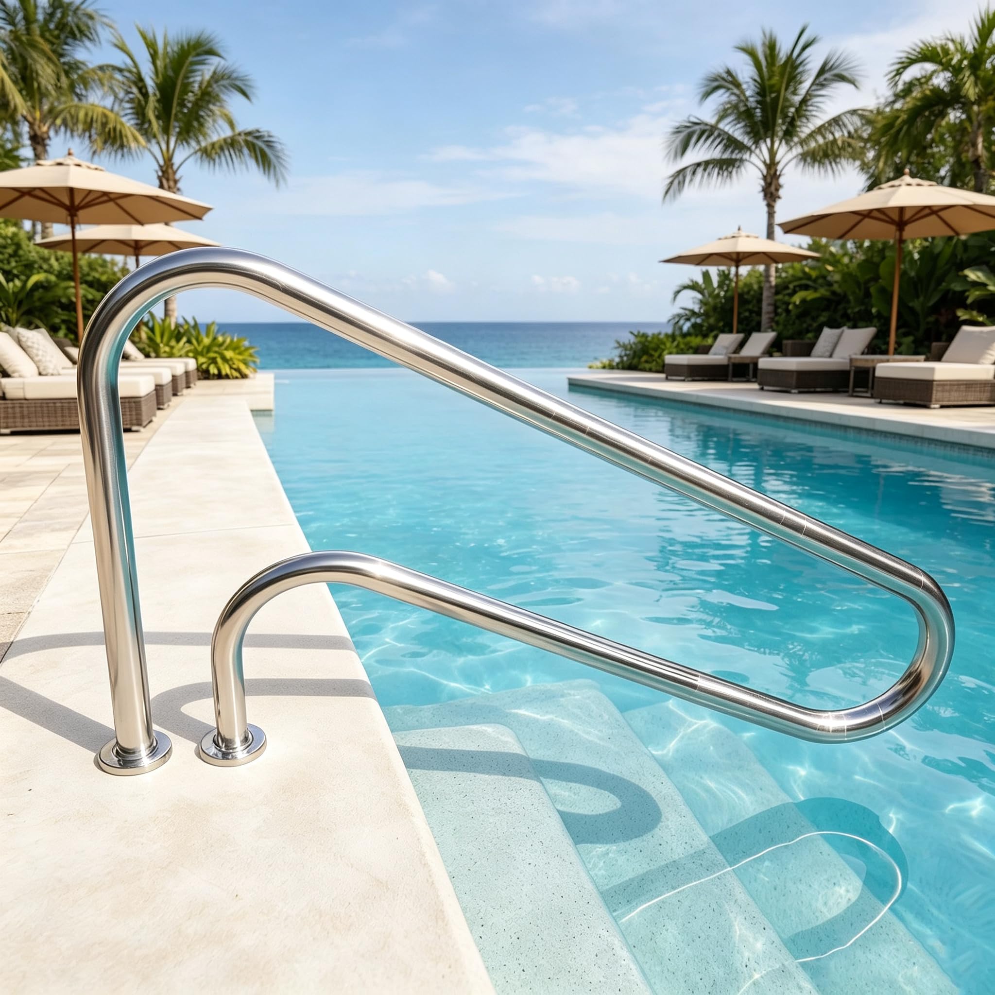 Corrimano per piscina in acciaio inox, corrimano per piscine interrate, 125 x 80 cm, maniglia di sicurezza con base a sgancio rapido, robusta ringhiera per piscina, spa e giardino