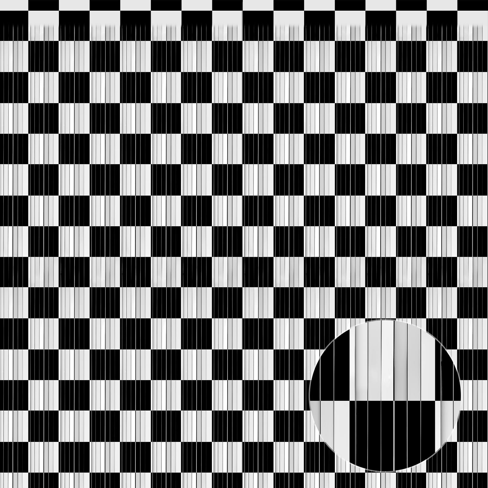 Crosize 2 Pack Black and White Party Streamers Backdrop, 3.3 x 9.9 ft | Tinsel Foil Fringe Curtain, Race Car Party Decorations, Birthday Decorations, Party Decor, Glitter Photo Backdrop