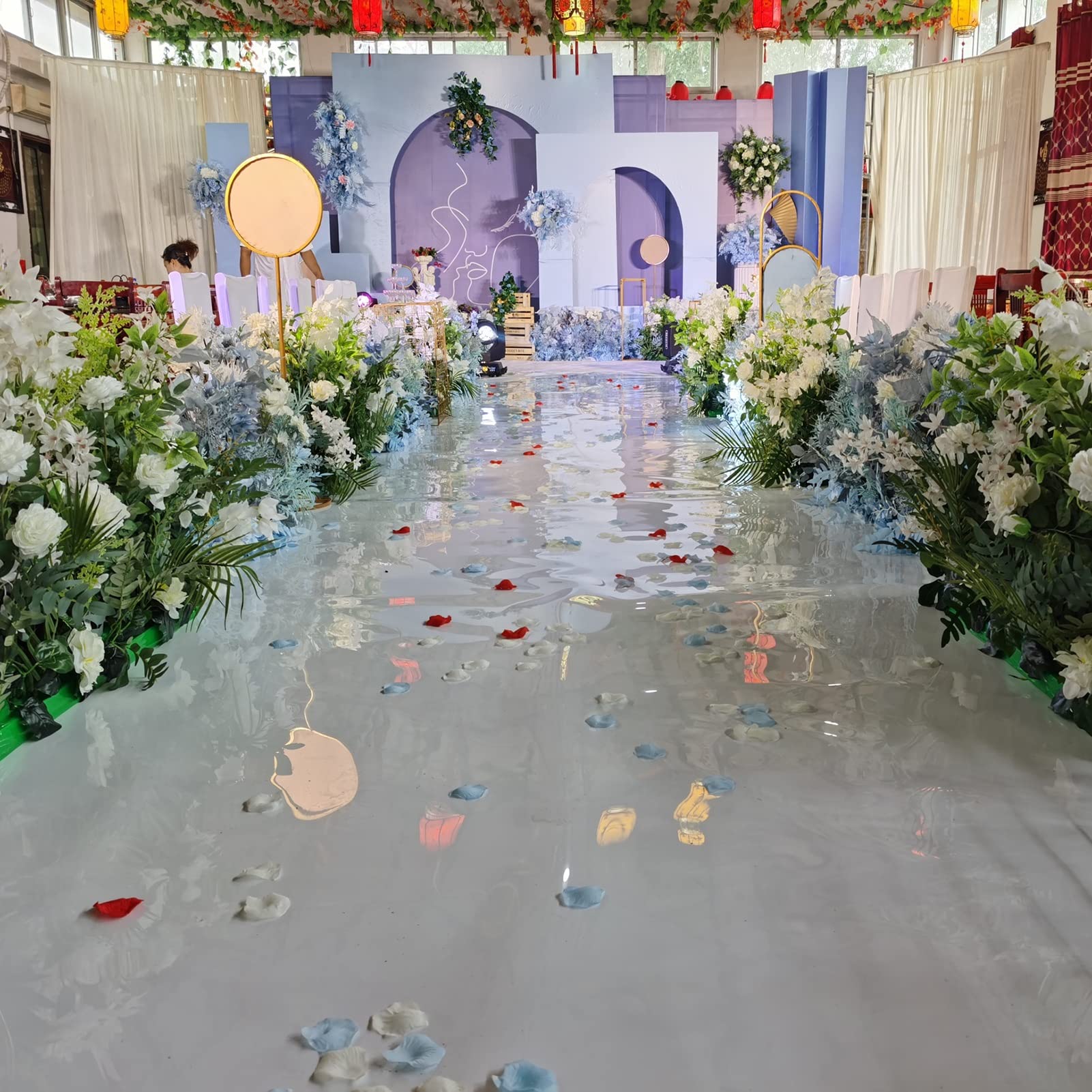 Tapis de couloir réfléchissant miroir pour mariage - Décoration de fête d'intérieur - Tapis jetable découpable d'anniversaire pour exposition sur scène