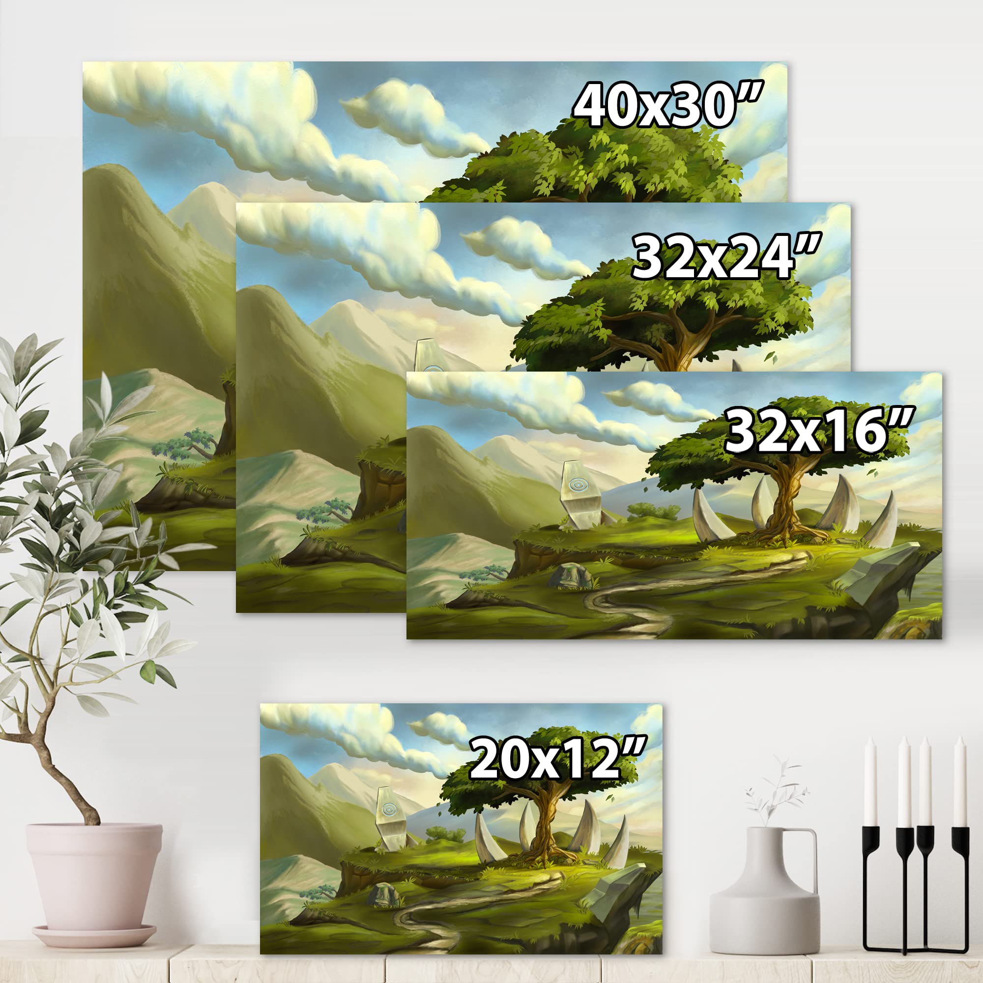 Amazon.co.jp: DesignQ 神聖な木 ファンタジー風景 伝統的なキャンバス