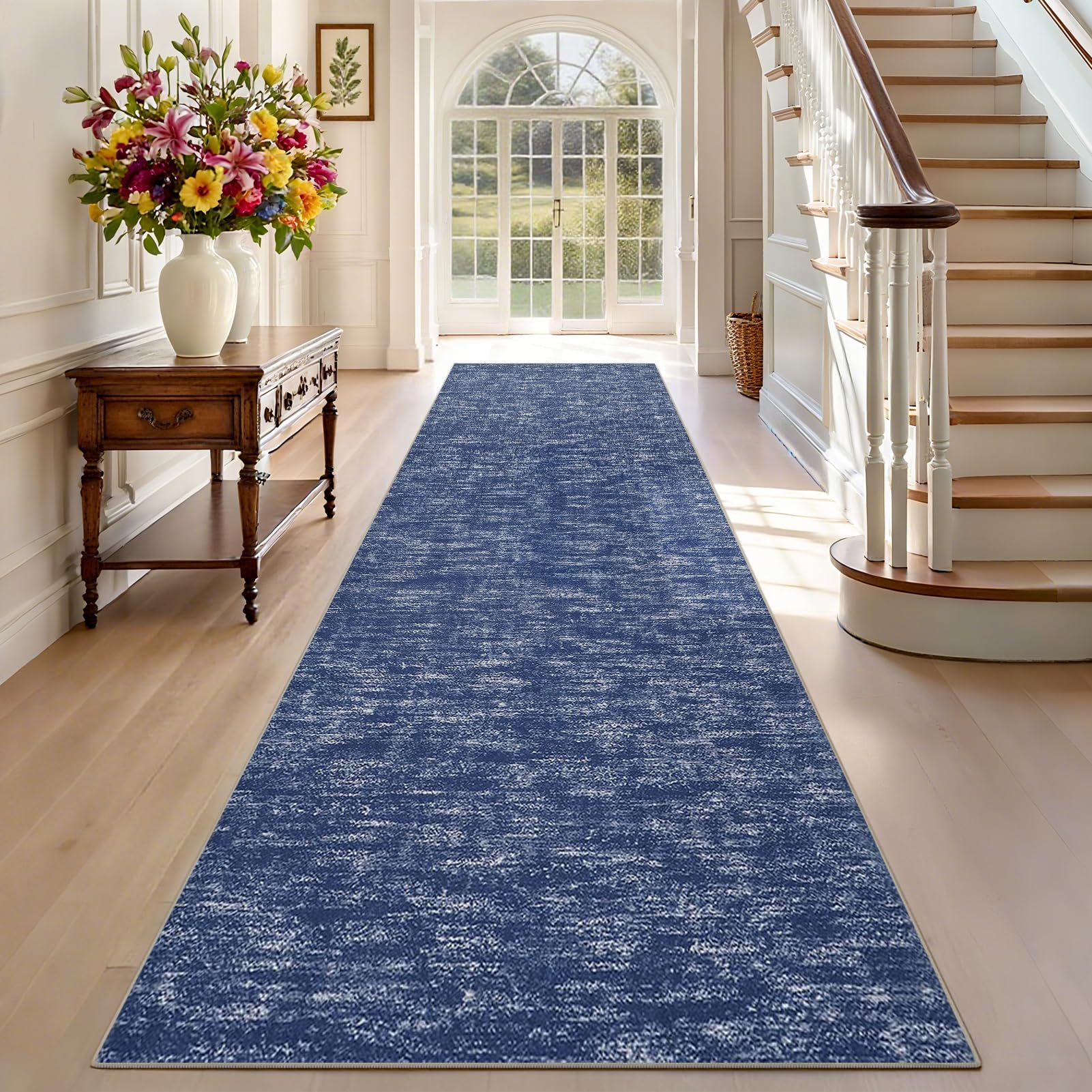 Tehwdaiyou Blue Carpet Runners For Hallways Non Slip Kitchen Runner Rugs Washable 40 X 140 Cm Narrow Hall Door Mats Entrance Large Anti-Slip Carpet Floor Mat For Entryway Laundry