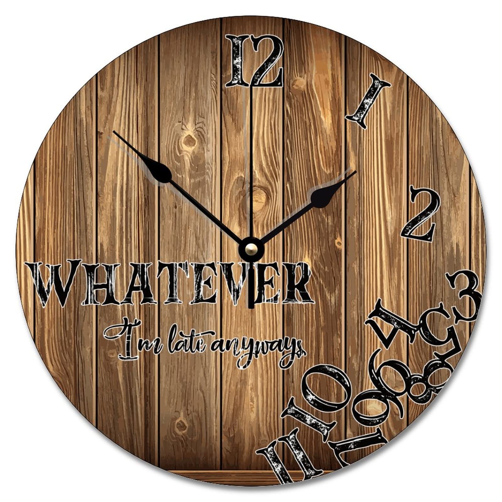 Horloge murale silencieuse en bois marron anti-stress pour retardataires