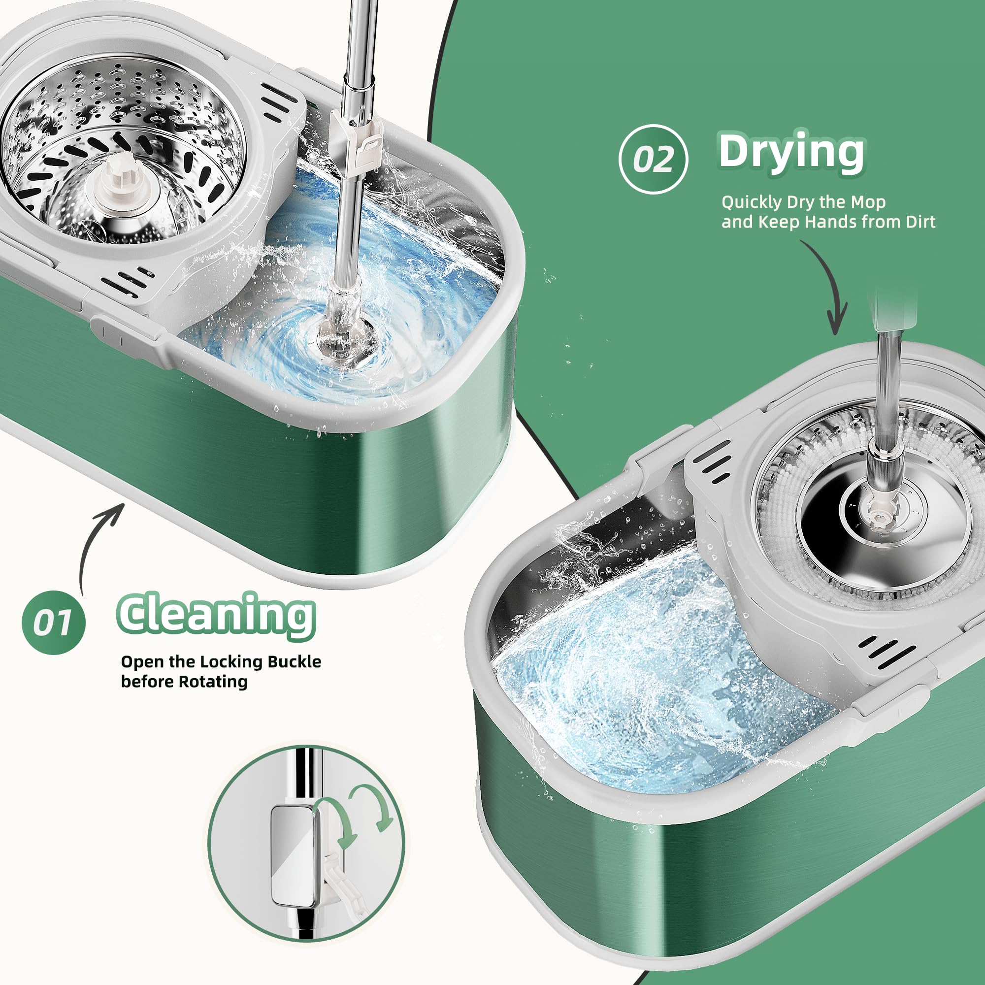 EasyWring - Trapeador giratorio de microfibra, juego de fregona giratoria de 360° y cubo para limpieza con recambios adicionales, sistema de cubo de fregona Trueclean, limpiador de suelos de