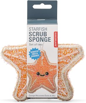 Kikkerland Starfish Scrub Sponge Non-Scratch Sponges for Multi-Purpose Cleaning Set of 2