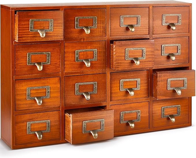 Qinyoung 16 Drawers Apothecary Library Card Catalog