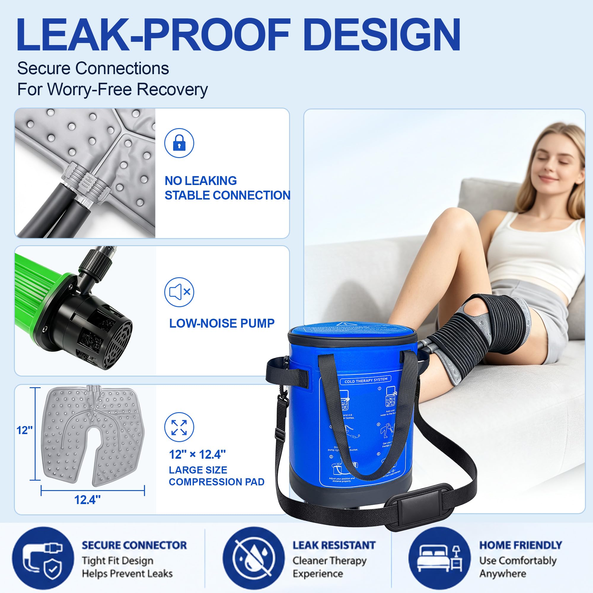 Máquina de terapia de frío para rodilla después de la cirugía, máquina de hielo portátil con bomba silenciosa y temporizador ajustable, sistema de terapia de hielo para recuperación de reemplazo de