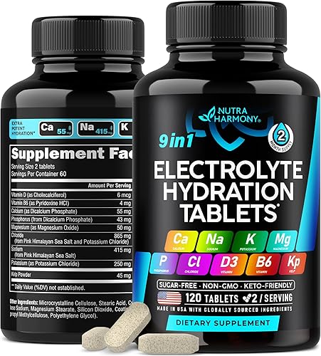 Electrolitos Tabletas de electrolitos con magnesio, sodio, potasio, cloruro, vitaminas D3 y B6, polvo de algas Pastillas de sal Hecho en Estados
