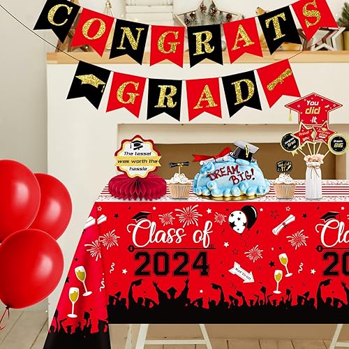 Miniatura 9 de Manteles de graduación, 3 unidades de plástico de Talla Grande 1.37 m x 2.74m Felicidades graduado, decoración para fiesta de graduación de la clase