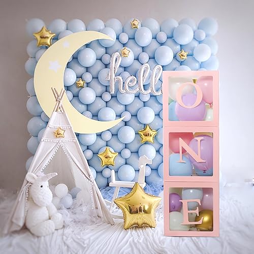 Miniatura 7 de HPLYEL Una caja para el primer cumpleaños, 3 cajas de globos para decoración de cumpleaños de baby shower con una letra para niños y niñas de 1 año,