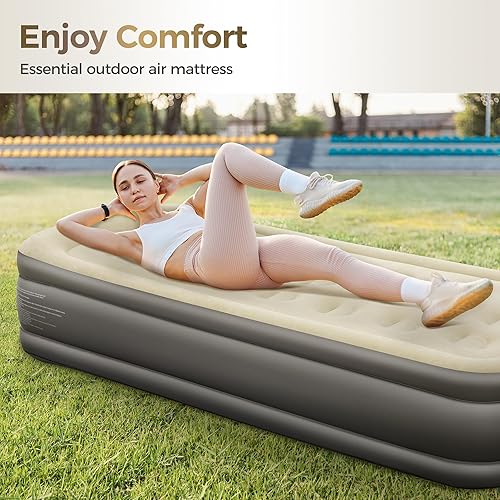 Miniatura 9 de ALPHA CAMP Colchón de aire individual de 19 pulgadas con bomba y almohada integradas, colchón inflable en 2 minutos autoinfladodesinflado con parte