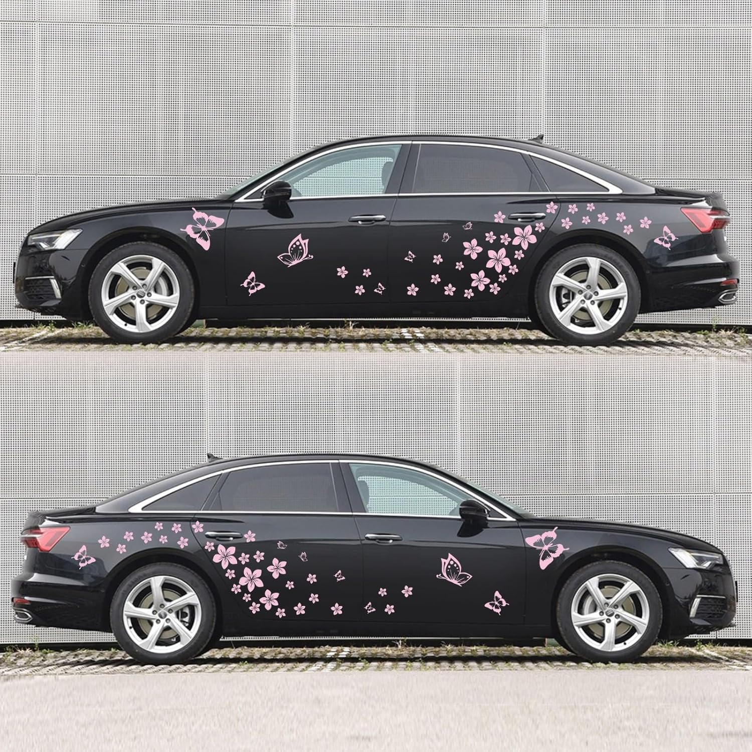 Butterfly Flower Graphic Car Sticker Fun DIY Waterproof Decal for car Door Hood Bumper Windows Motorcycle Laptop Doors and Windows Vinyl Accessories(Pink) 74PCS - Image 4