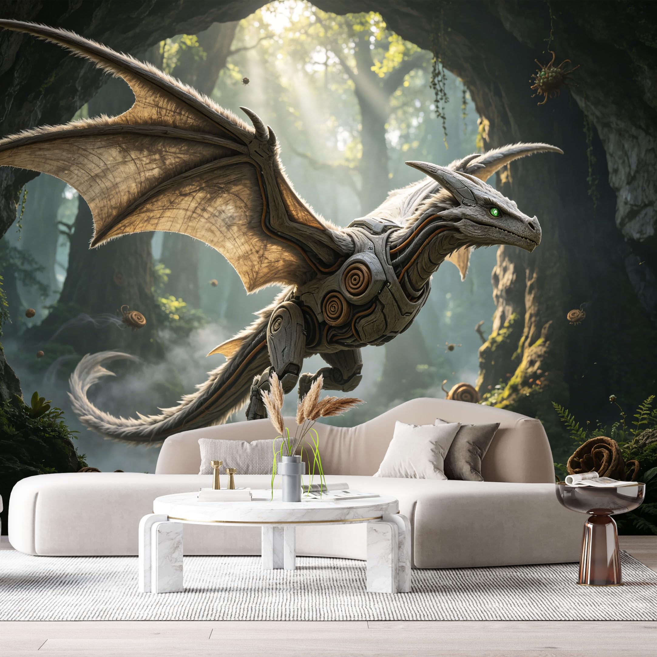 Custom Size Wall Mural Heavy Armored Fantasy Beast Forest Mech Fantasy Creature Futuristic Hybrid SciFi Style SelfAdhesive Art Prints Removable Large Wallpaper Esports Room Game Room Studio