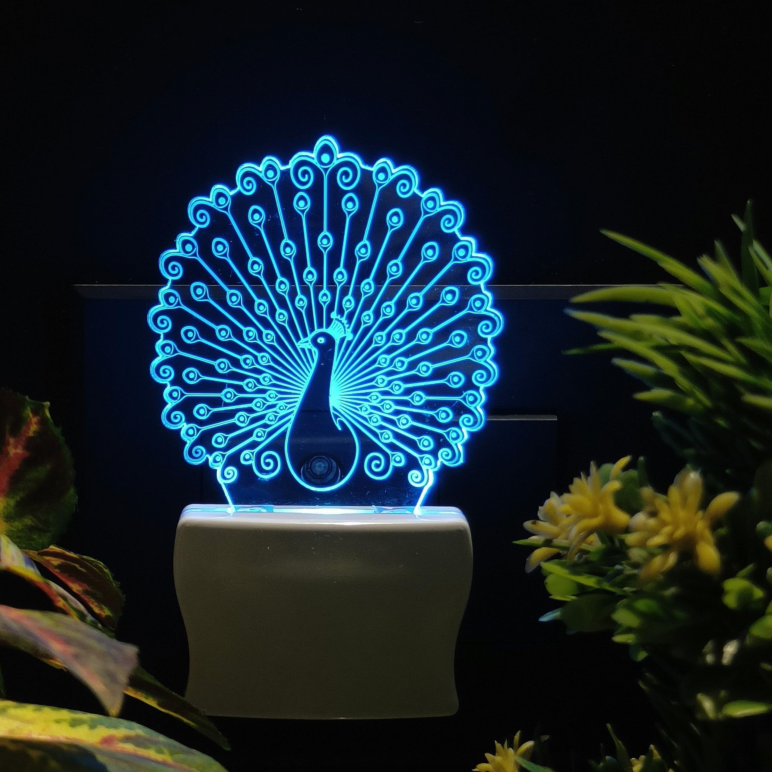 Red Robin Peacock 3D Optical Illusion Acrylic Night Lamp, 7 Colors RGB Auto Gradual Changing LED Plug and Play Night Light, Office Light, Best for Gift, Multicolour