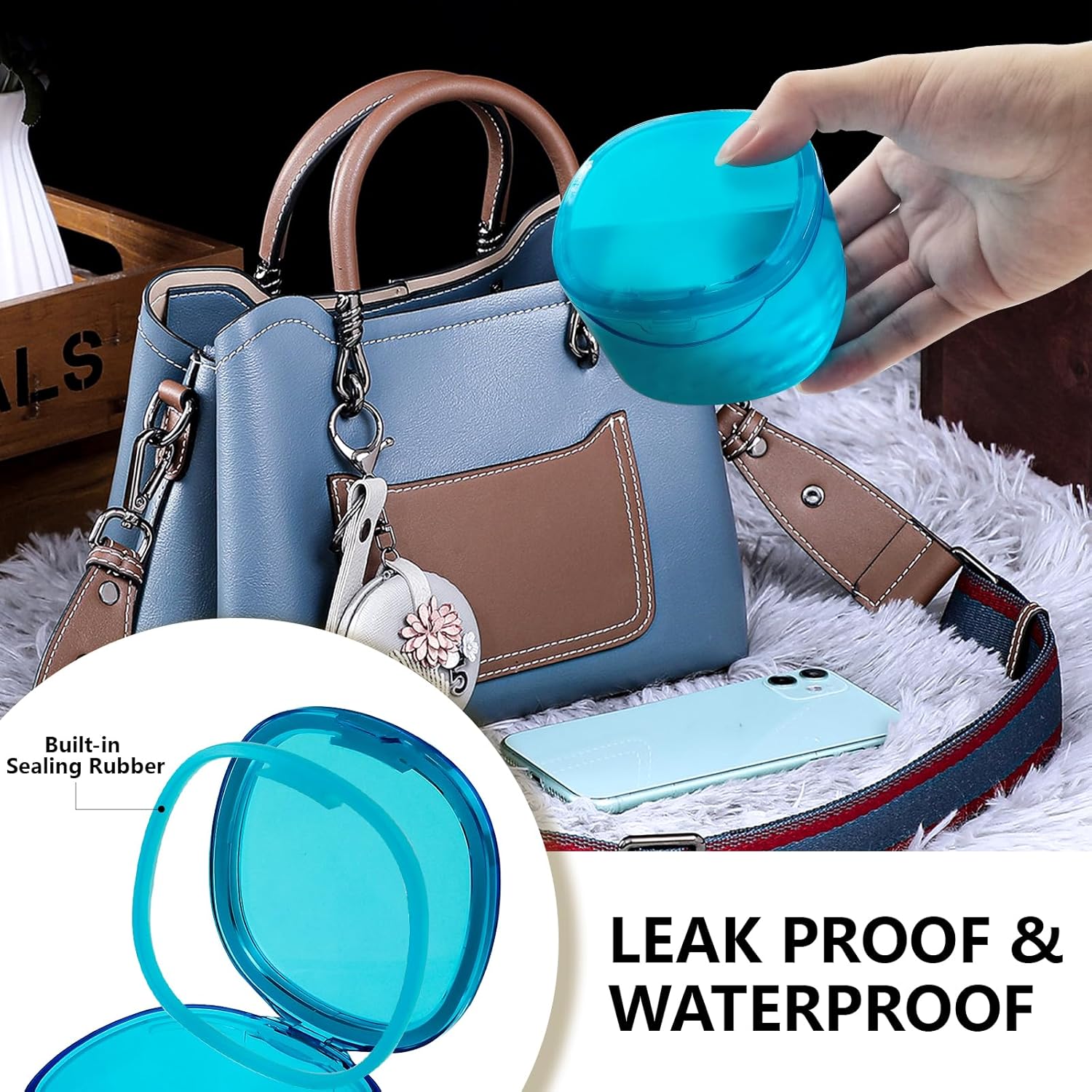 Partial Denture Case Leak Proof with Strainer Basket and Brush, Waterproof