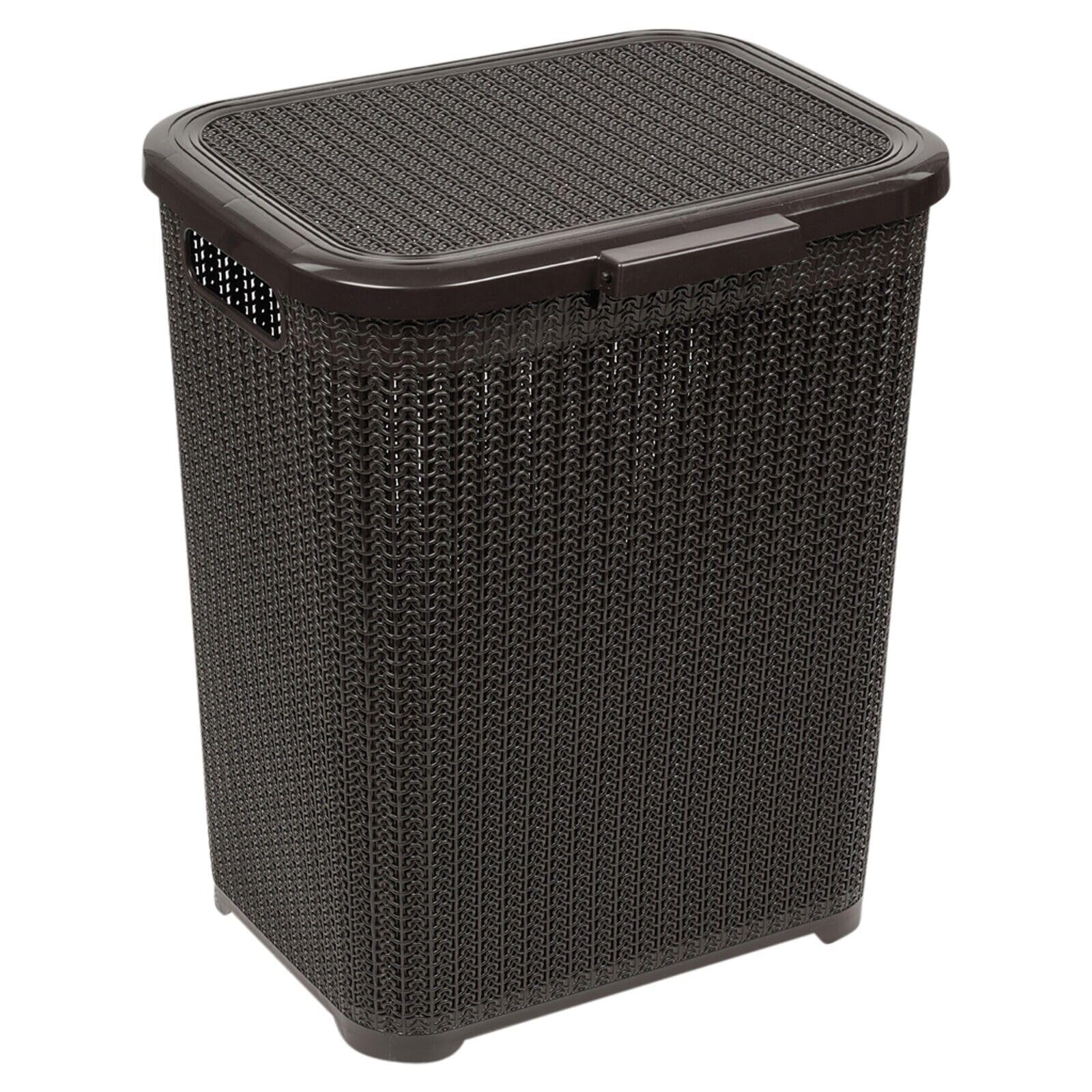 Urbn Living ( Brown) 45L Plastic Laundry Basket Dirty Clothes Washing Storage Hamper With Handles & Lid Dark/Brown