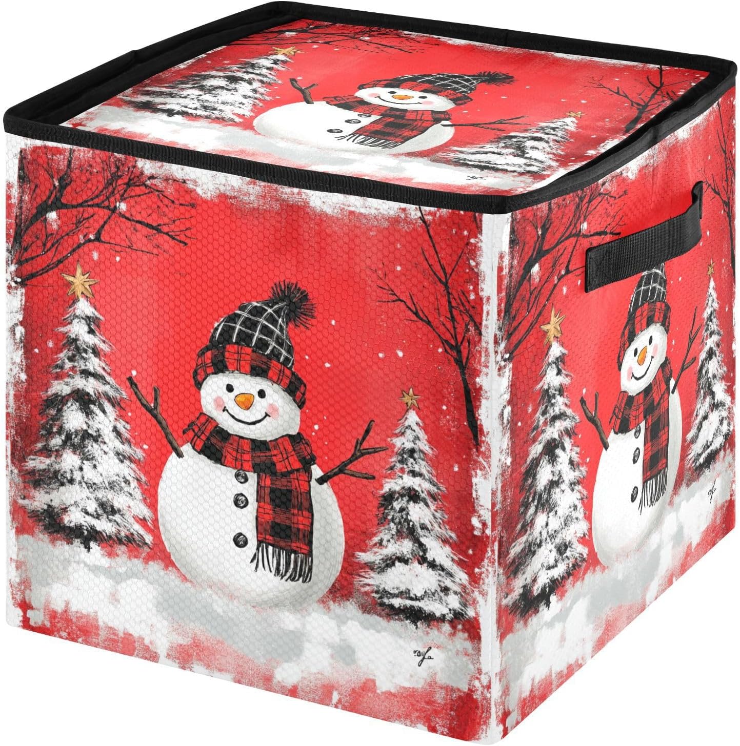High Capacity Christmas large ornament storage Holds Up to 64, Two Handles foldable Holiday Storage Case with Lid,Red Black Buffalo Plaid Snowman