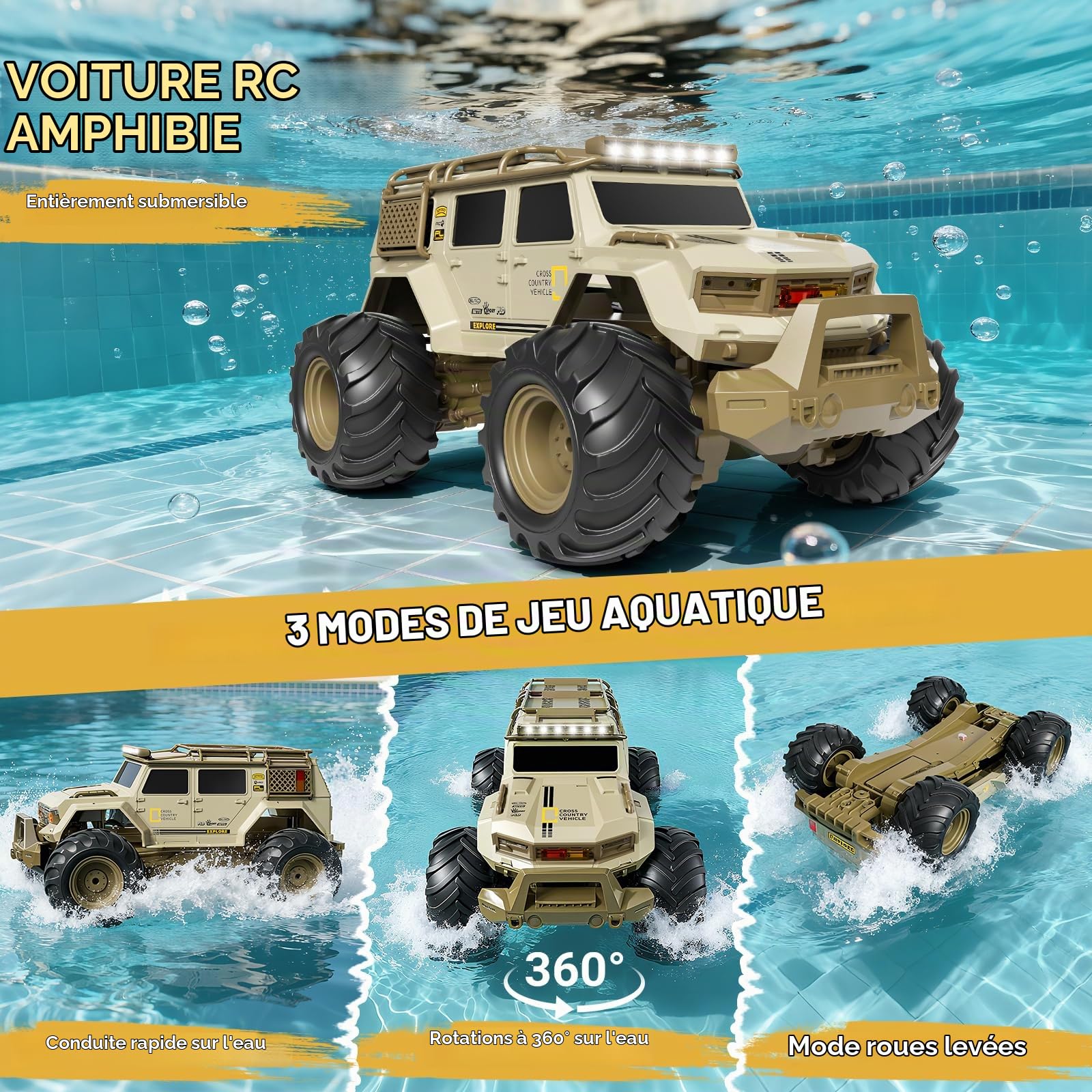 1:14 Voiture Télécommandée, 2.4GHz Voitures Telecommandé Enfant, avec Lumières LED, 360°Rotation, Voiture RC Tout Terrain pour Garçon et Homme (Kaki)