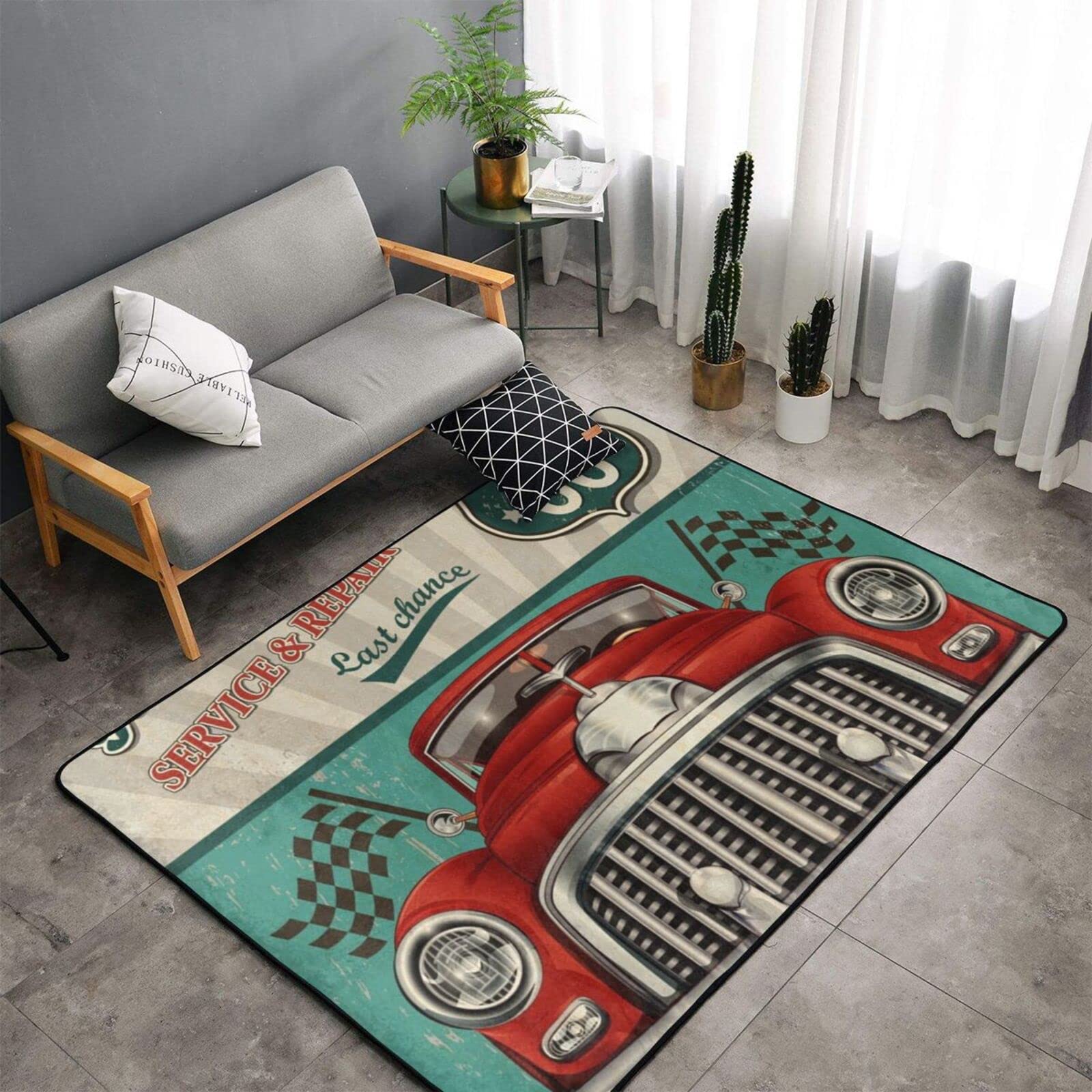 Amazon | 西海岸 アメ車 ルート66 車庫 クラシック ラグ カーペット
