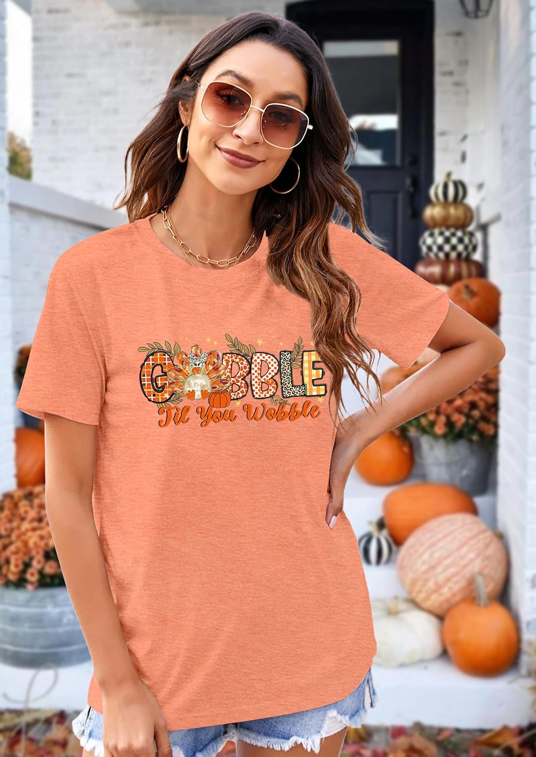 Thanksgiving Gobble Shirt Women: Funny Turkey Graphic Tee Shirts Fall T-Shirt Thankful Short Sleeve Tops - Image 3