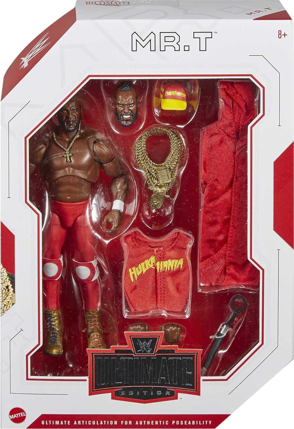 Mattel WWE Ultimate Edition Action Figure & Accessories Set, Mr. T 6-inch Collectible with 30 Articulation Points, Swappable Pieces & Entrance Gear