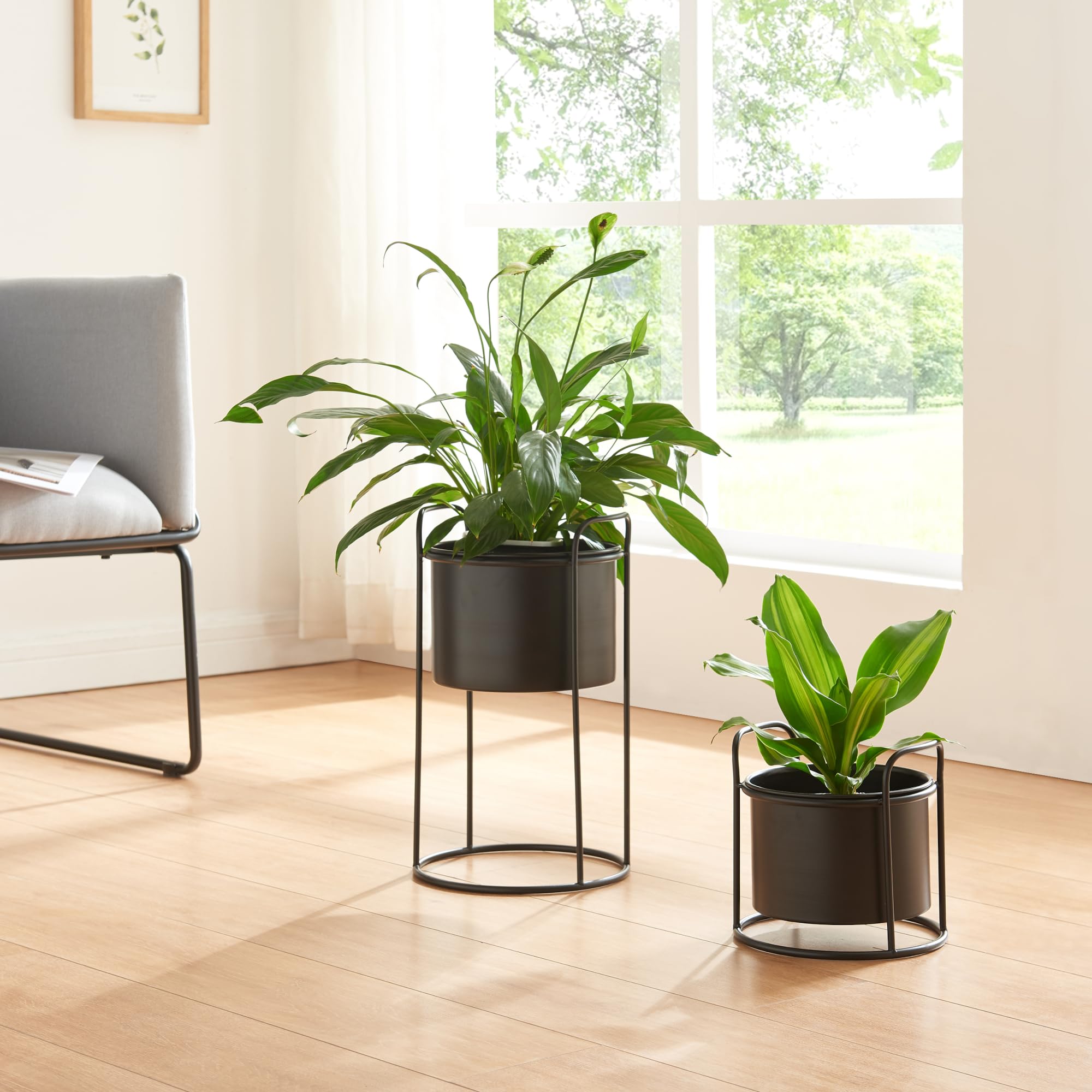 Porte Plante Support Plantes Style Loft - 40cm Noir - Tabouret Déco Pour Fleurs Support Plantes Interieur