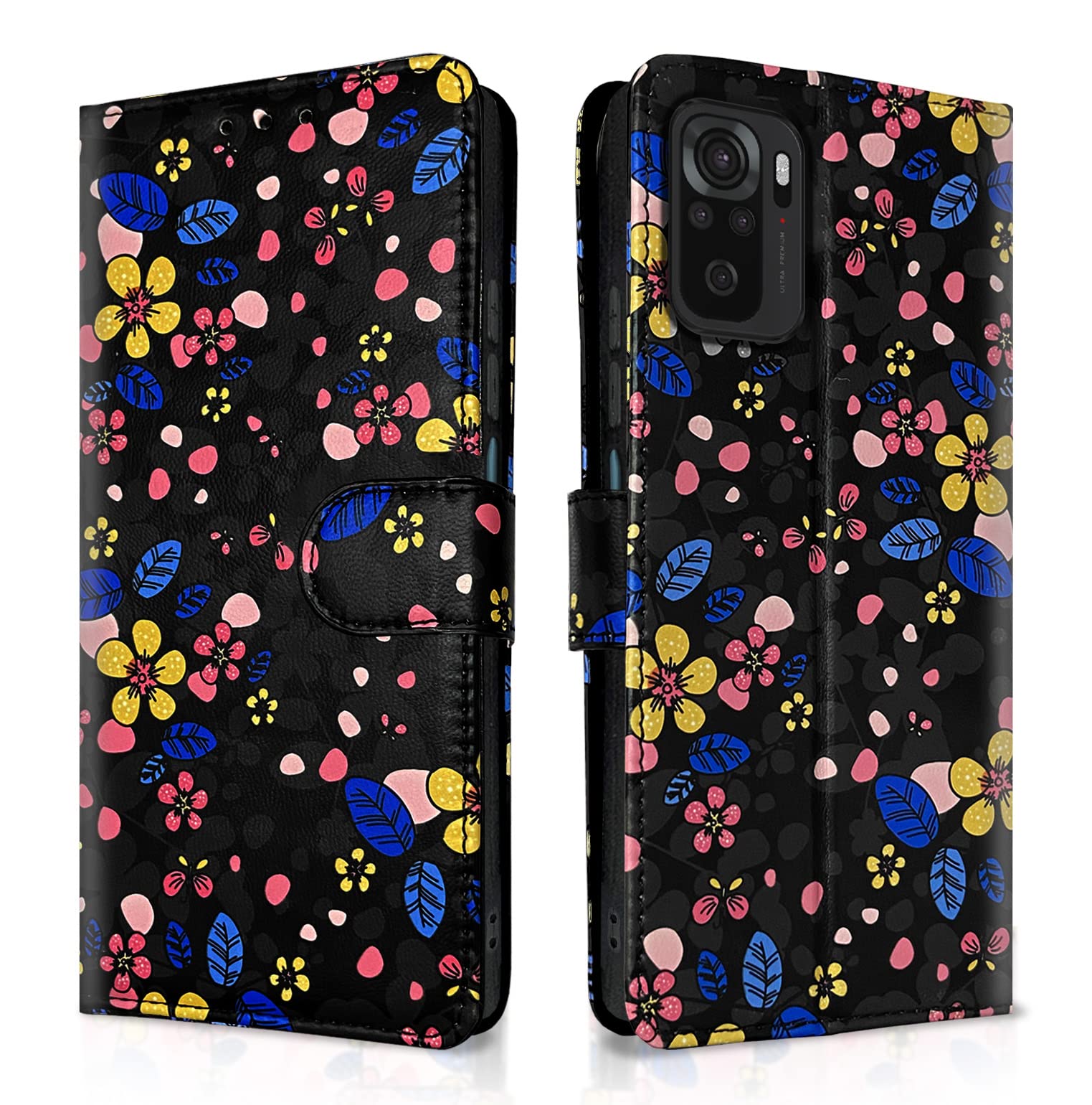 Pikkme Redmi Note 10 / 10s / 11 SE Flip Cover for Girls Leather Finish Inside TPU with Card Pockets Wallet Stand and Shock Proof | Complete Protection Flip Case (Black Flower) (B0C4V2BML1) Amazon Price History, Amazon Price Tracker