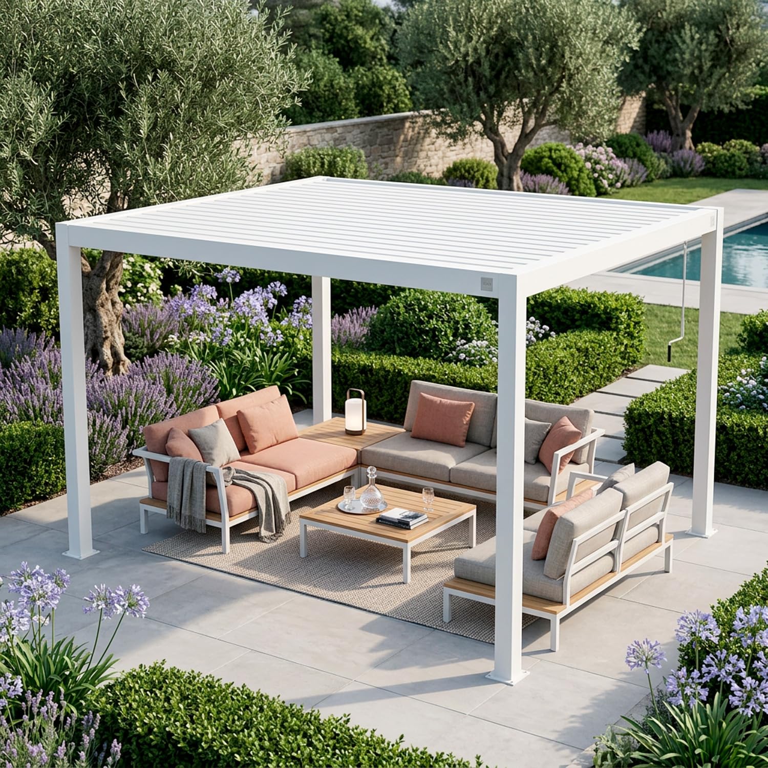 Pergola Bioclimatica 3x4 Metri Gazebo Con Tetto A Lamelle Orientabili Sistema Di Drenaggio Struttura In Alluminio E Acciaio Resistente Ai Raggi UV Per Esterni Bianco Opaco