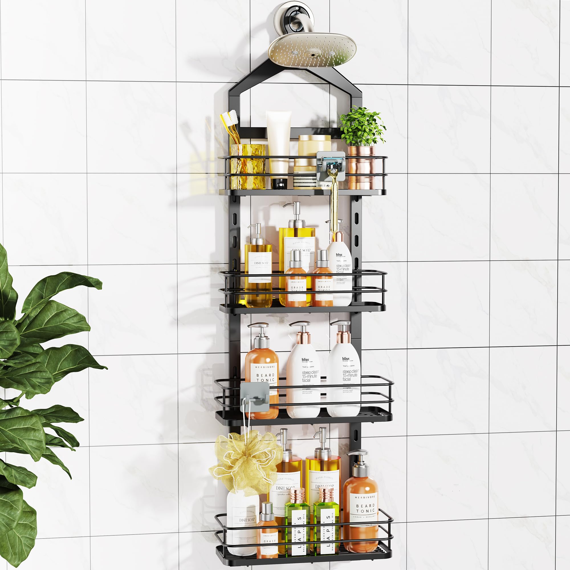 Mensola Doccia ODesign A Cestino 4 Ripiani | Portaoggetti Sospeso Antiruggine Con Ganci E Ventose, Da Appendere Al Soffione, Argento