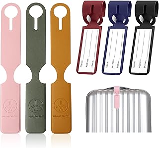 6 Pack Luggage Tags, PU Leather Luggage Bag Tags, Leather Luggage Bag Case Tags for Women Men Travel, Premium Travel Bag Baggage Tags Suitcase Identify Labels with Privacy Cover