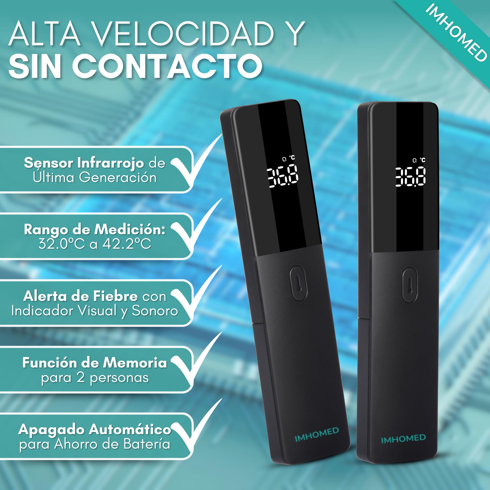 Tensiometro de Brazo Digital+Termometro Digital PACK PREMIUM, Uso Médico Validado, Doble Alimentación USB-C, Voz en Español, Pantalla HD, Medición Precisa Presión Arterial y Temperatura.