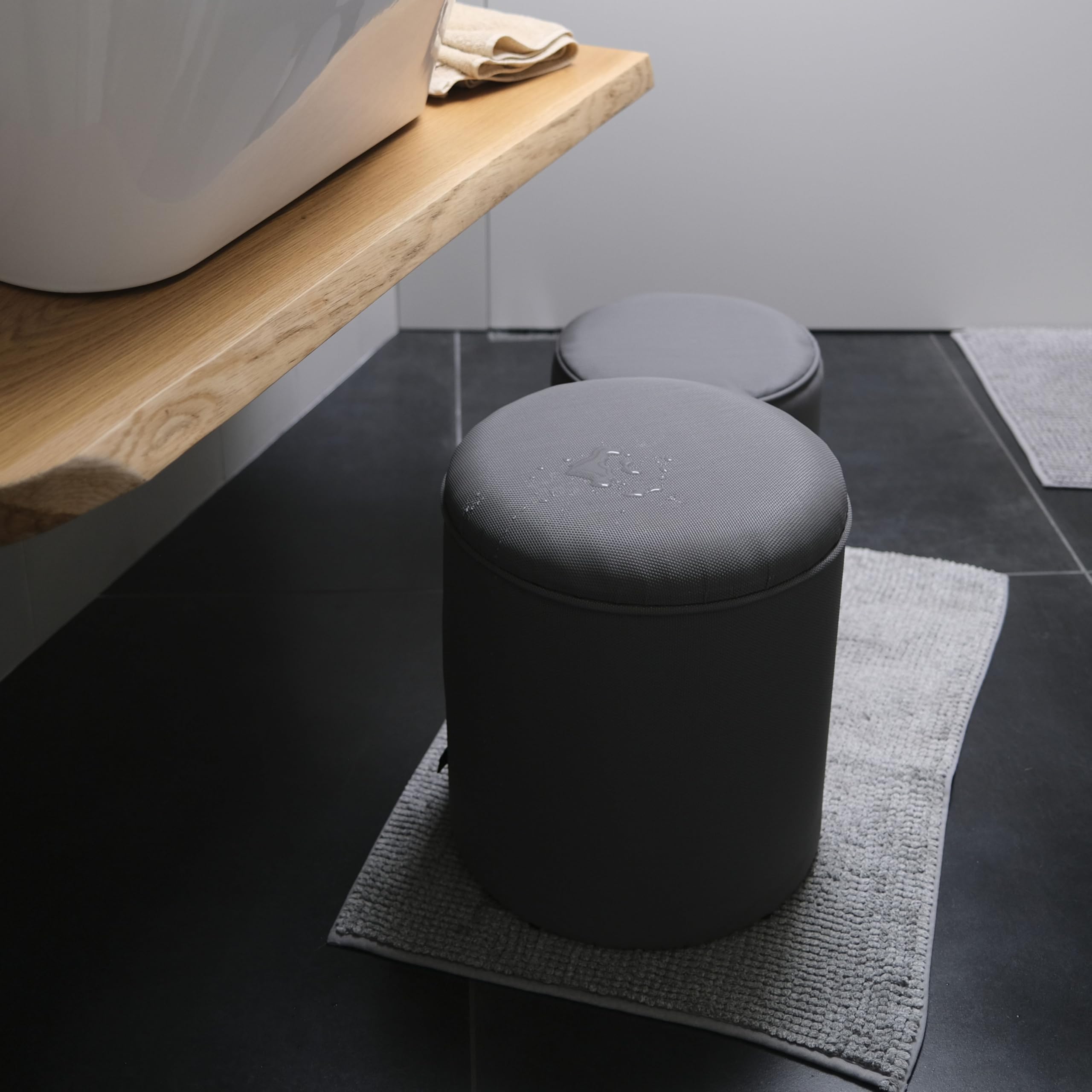 Norbe | MILO | Set Pouf Contenitore e Pouf Poggiapiedi da Outdoor in Tessuto Oxford| Seduta da Esterno/interno| Sgabello Poggiapiedi Veranda impermeabile| Poltroncina Bimbi da giardino| (Grigio Tela)
